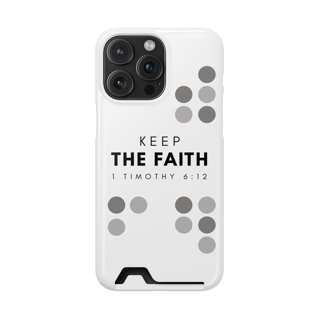 Keep the Faith | iPhone 15 Pro Max Case w/ Card Holder | Pearl White