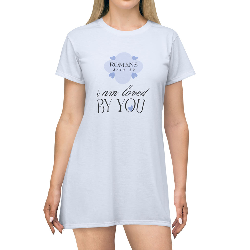 I Am Loved By You | Womens Pajama Tshirt Dress | Sky Blue