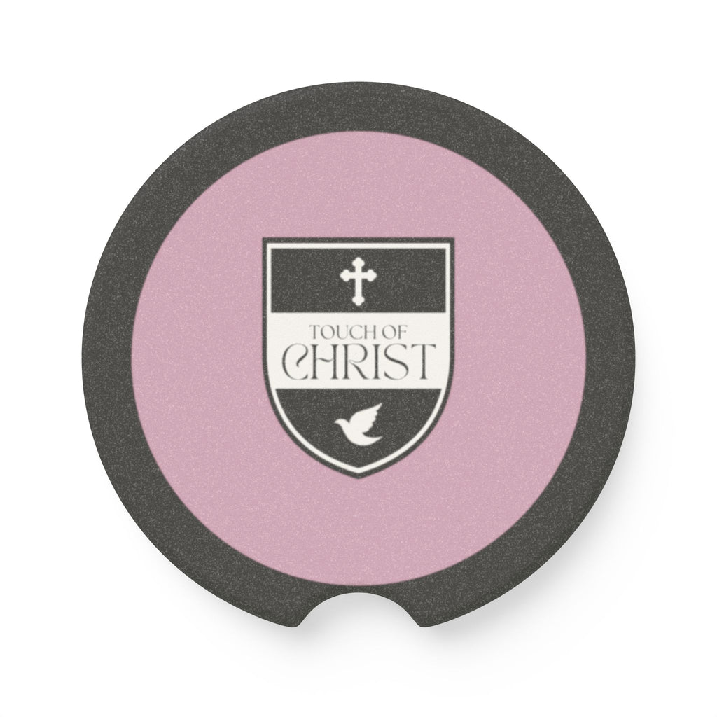 Touch of Christ Crest | Soapstone Car Coaster - 2pk | Precious Pink