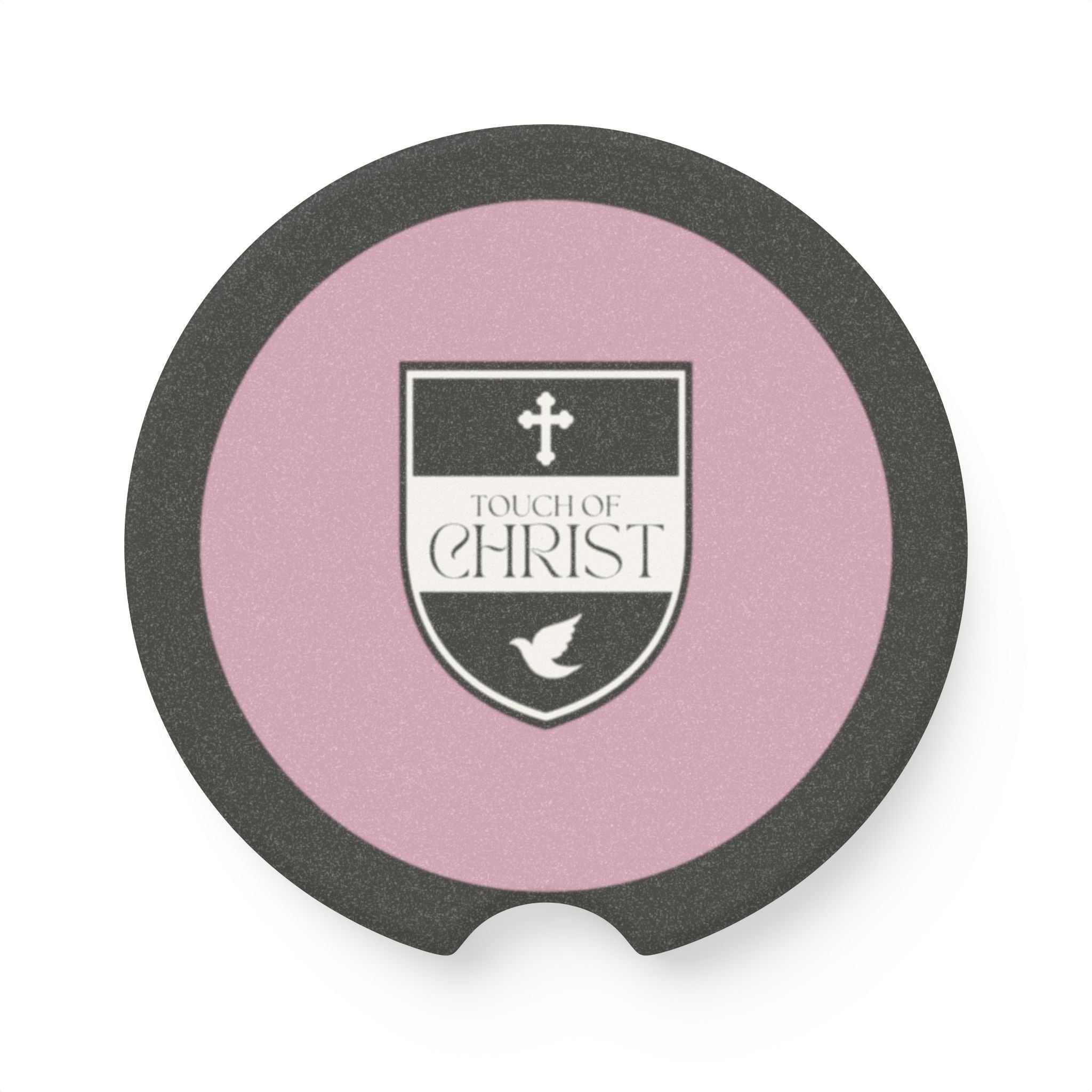 Touch of Christ Crest | Soapstone Car Coaster - 2pk | Precious Pink