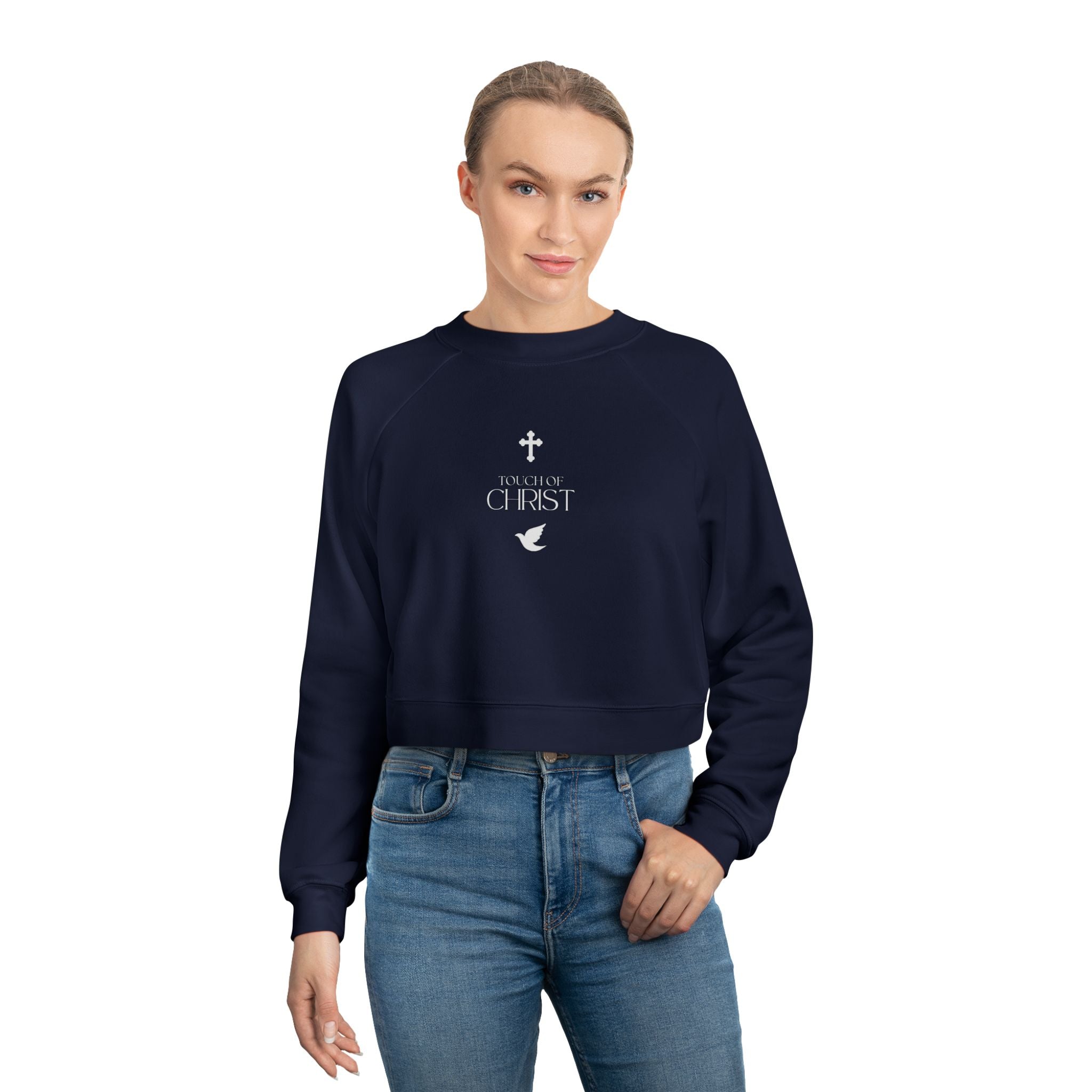 Touch of Christ | Cropped Fleece Pullover | Pearl White Type