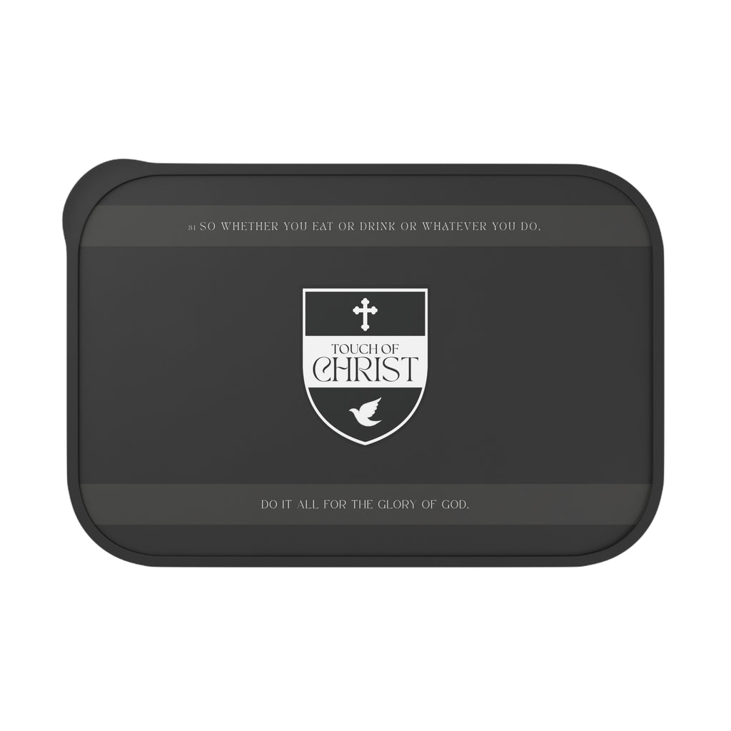 Touch of Christ Crest - Bento Box | PLA Lunch Box with Band & Utensils | Scripture