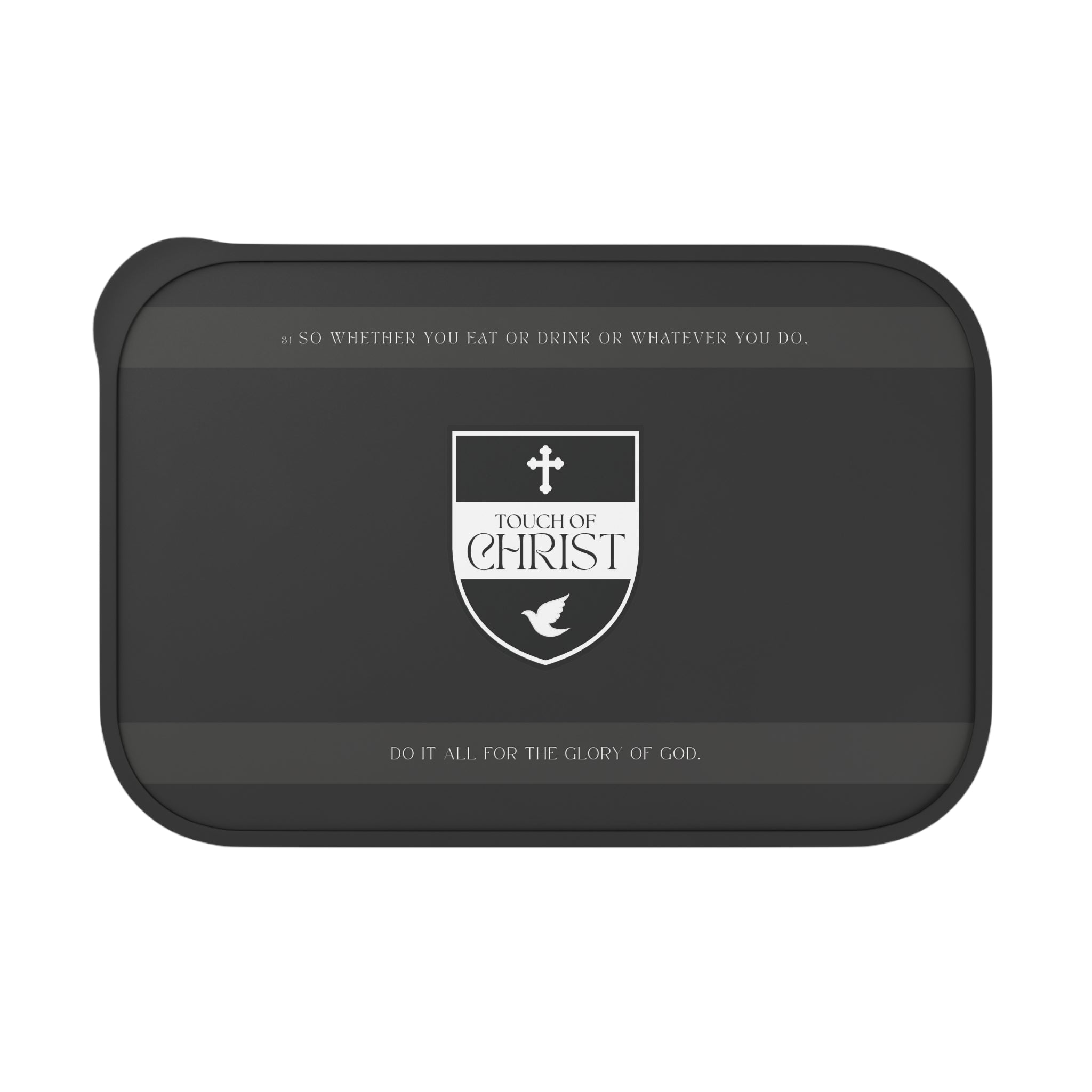Touch of Christ Crest - Bento Box | PLA Lunch Box with Band & Utensils | Scripture