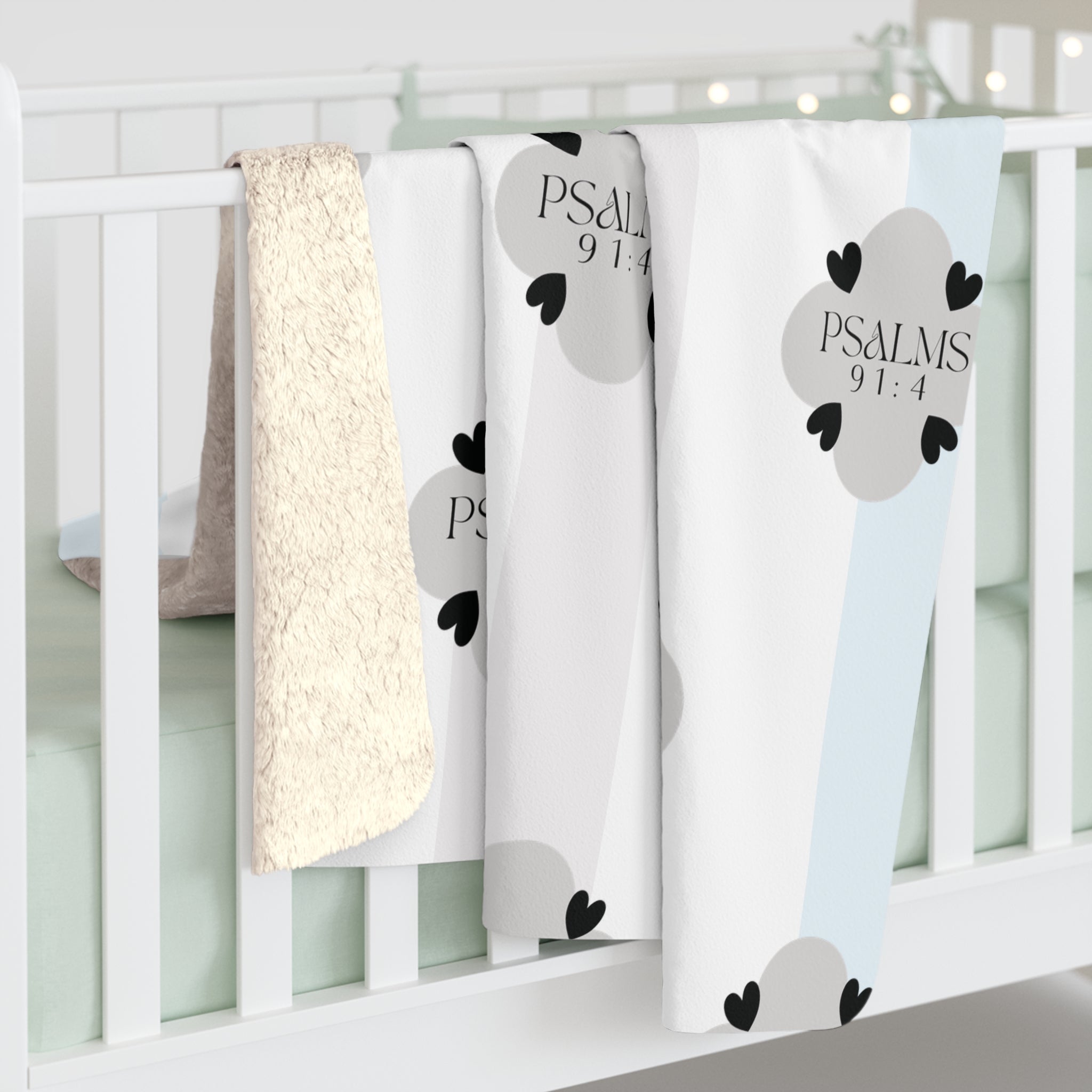 Psalms 91:4 | Sherpa Fleece Blanket | Sky Blue
