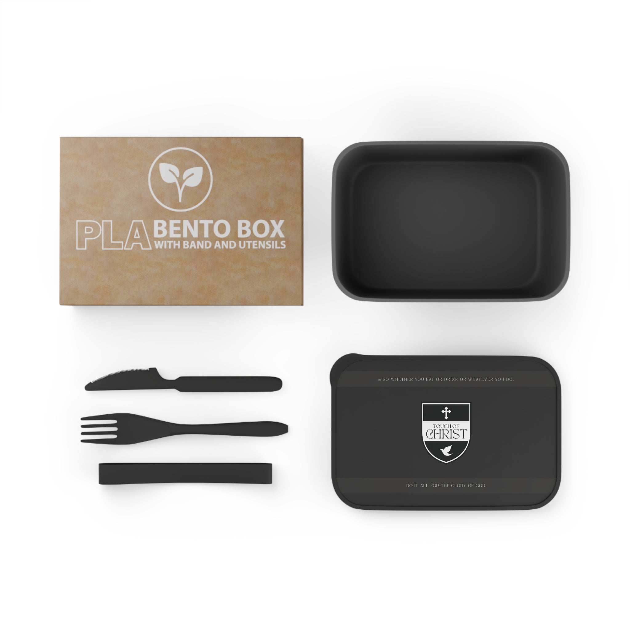 Touch of Christ Crest - Bento Box | PLA Lunch Box with Band & Utensils | Scripture