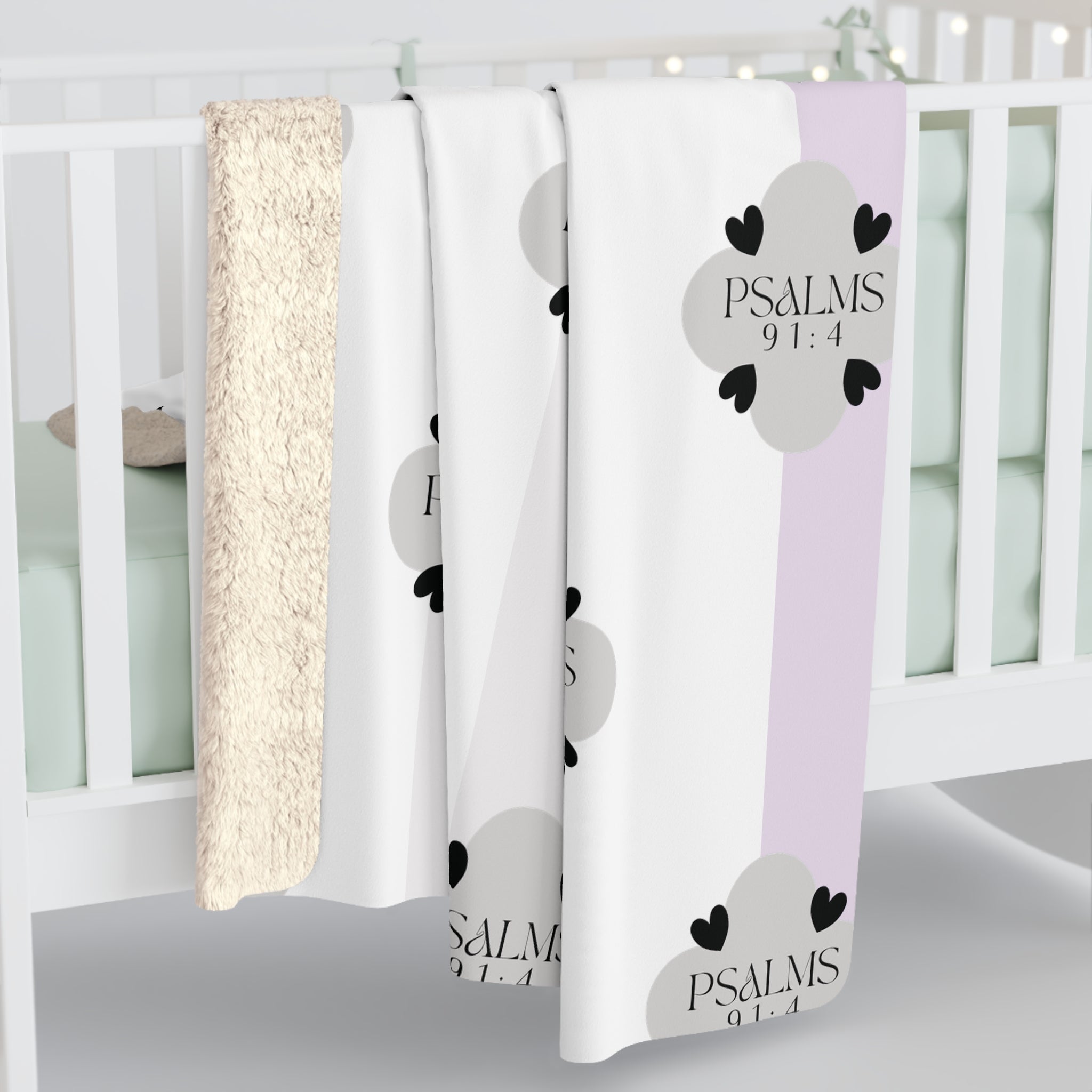 Psalms 91:4 | Sherpa Fleece Blanket | At Peace Lavender