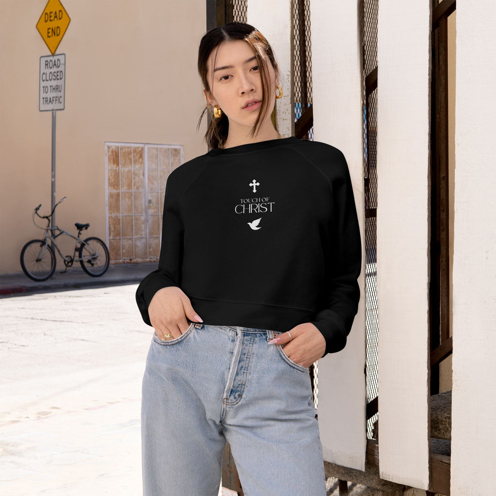 Touch of Christ | Cropped Fleece Pullover | Pearl White Type
