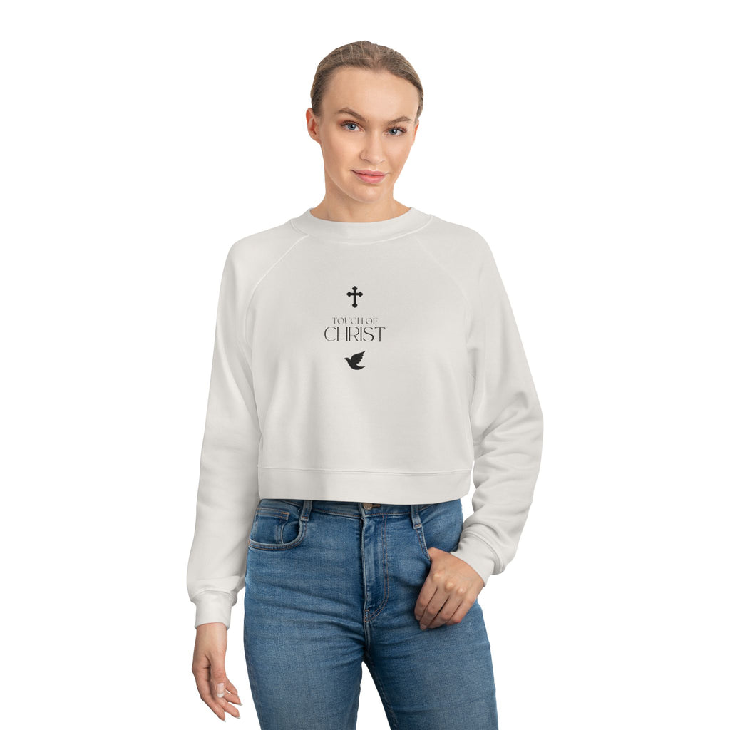 Touch of Christ | Cropped Fleece Pullover | Bold Black Type