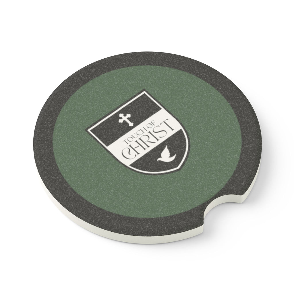 Touch of Christ Crest | Soapstone Car Coaster - 2pk | Green Pastures