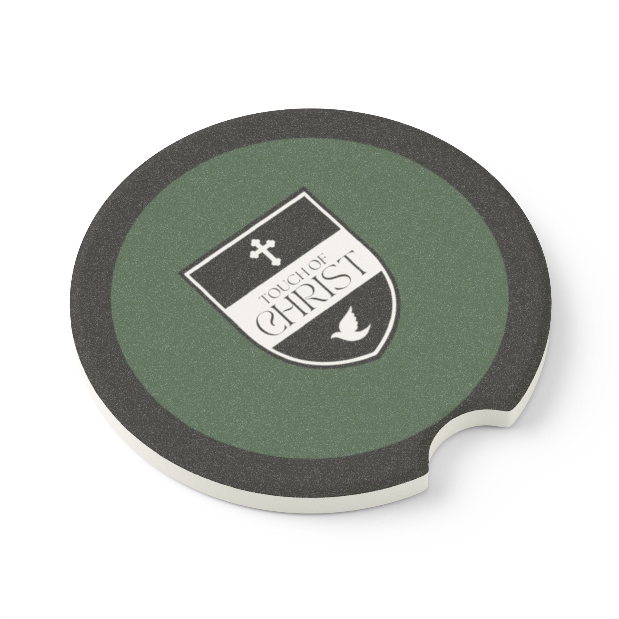 Touch of Christ Crest | Soapstone Car Coaster - 2pk | Green Pastures