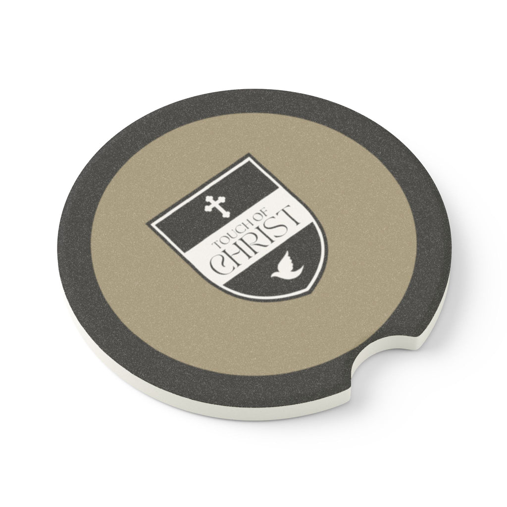 Touch of Christ Crest | Soapstone Car Coaster - 2pk | Sandy Brown