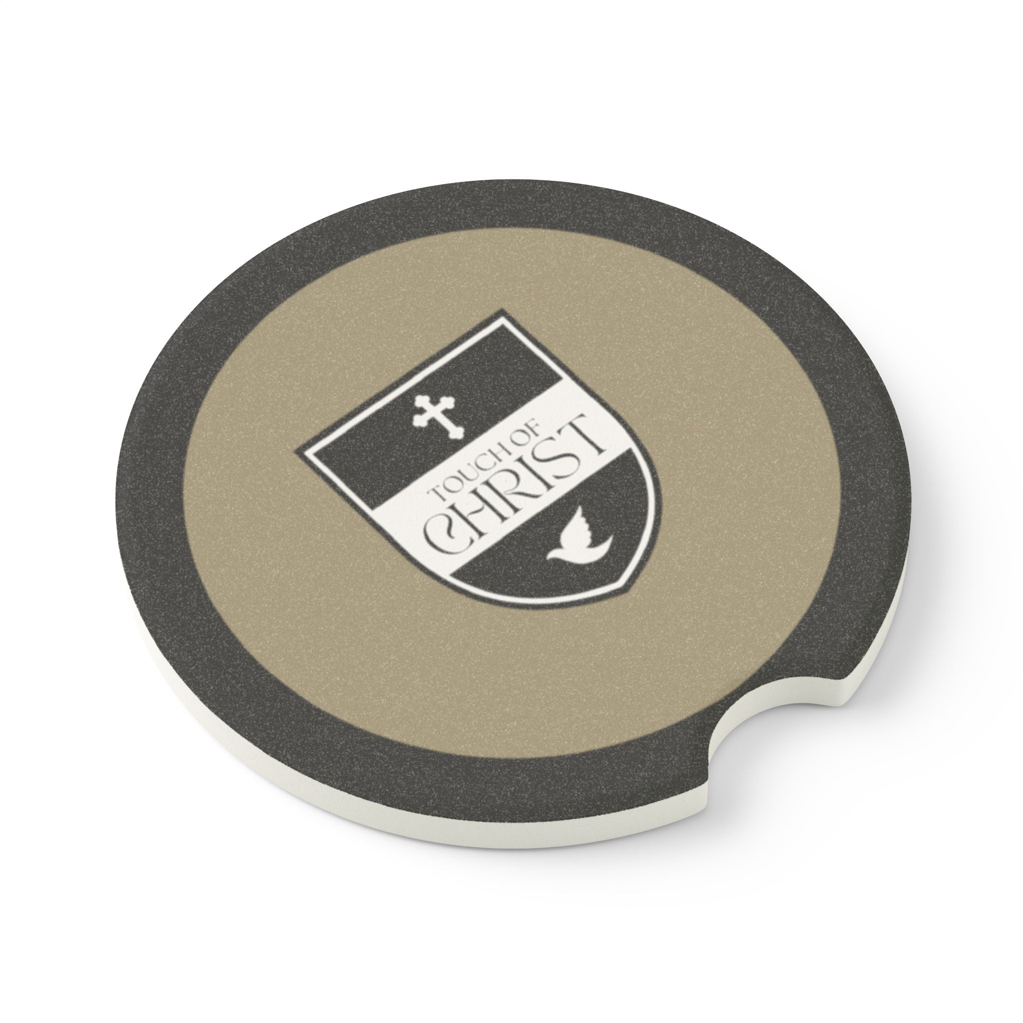 Touch of Christ Crest | Soapstone Car Coaster - 2pk | Sandy Brown