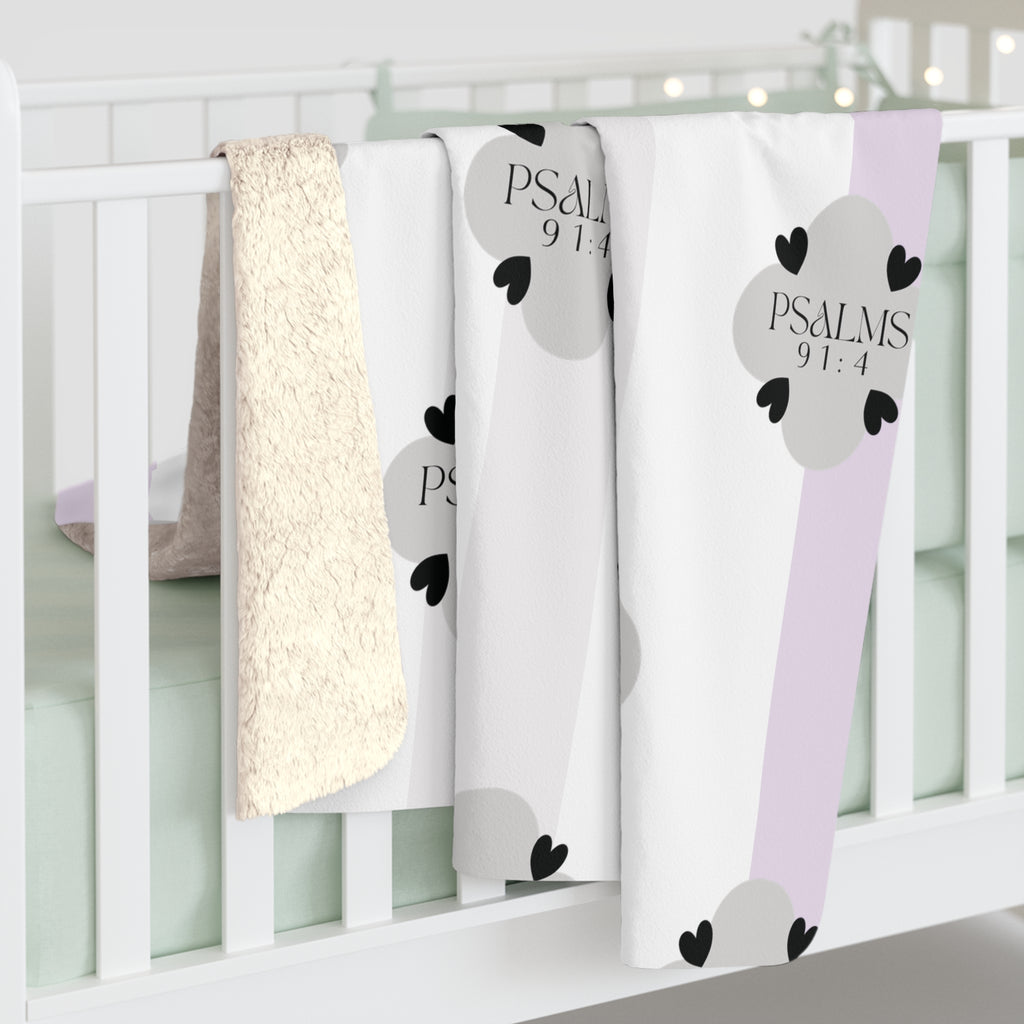 Psalms 91:4 | Sherpa Fleece Blanket | At Peace Lavender
