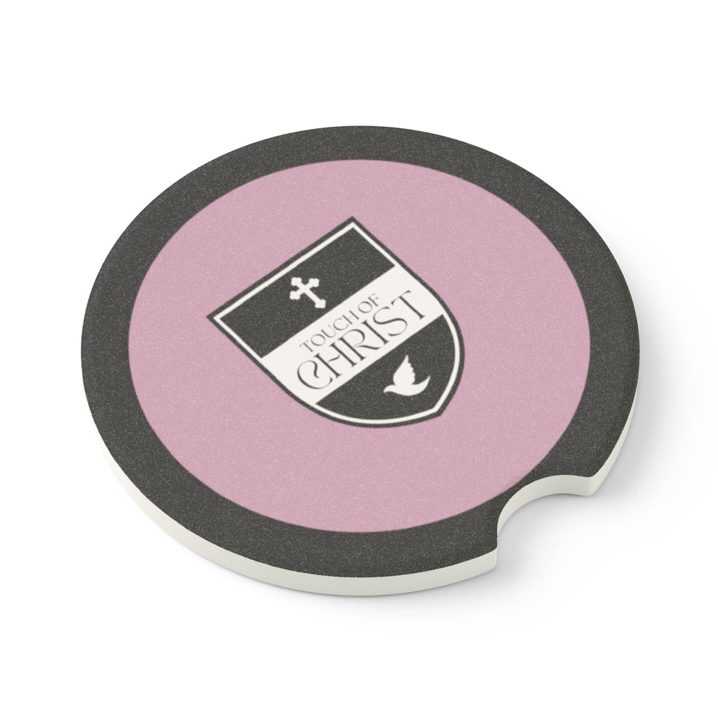 Touch of Christ Crest | Soapstone Car Coaster - 2pk | Precious Pink