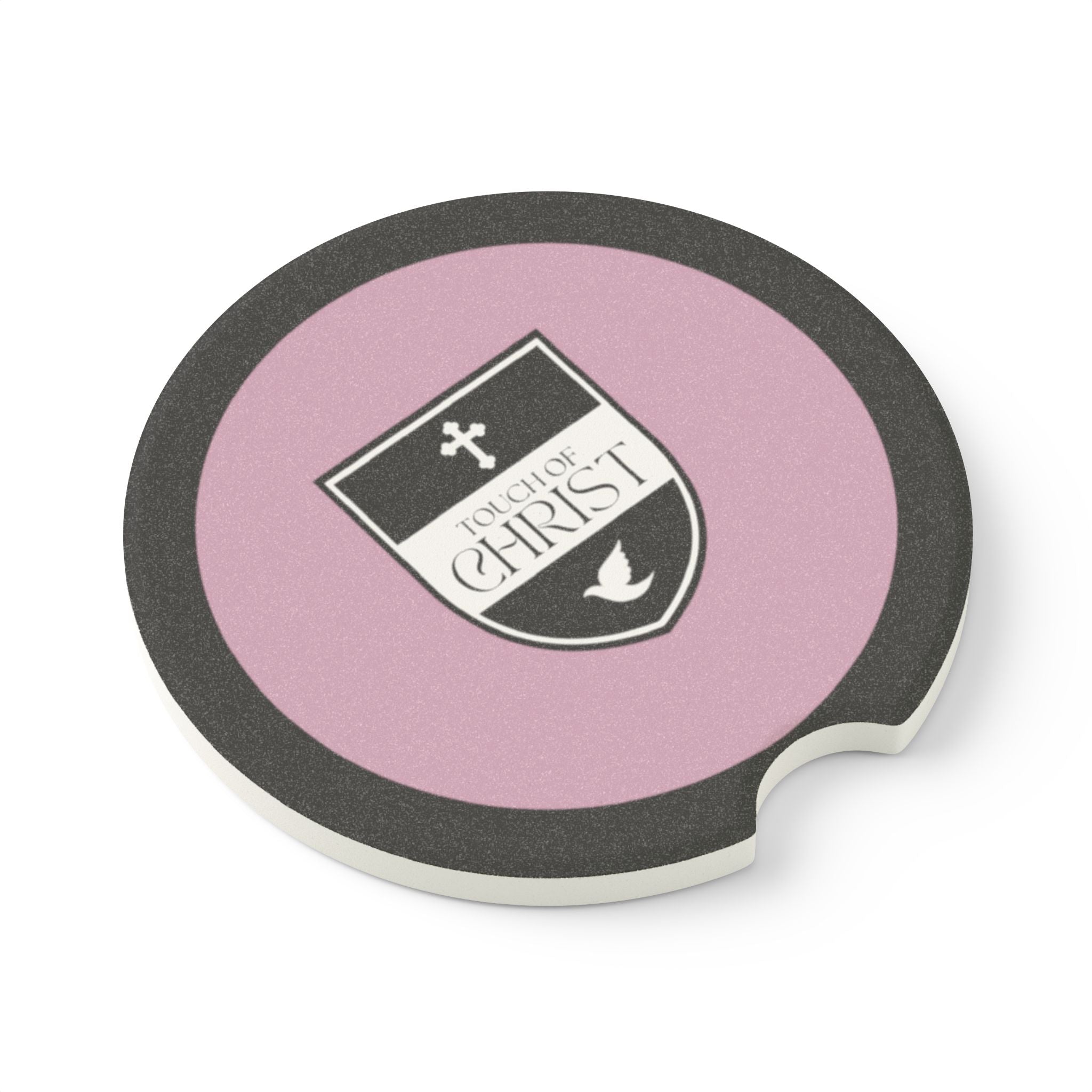 Touch of Christ Crest | Soapstone Car Coaster - 2pk | Precious Pink