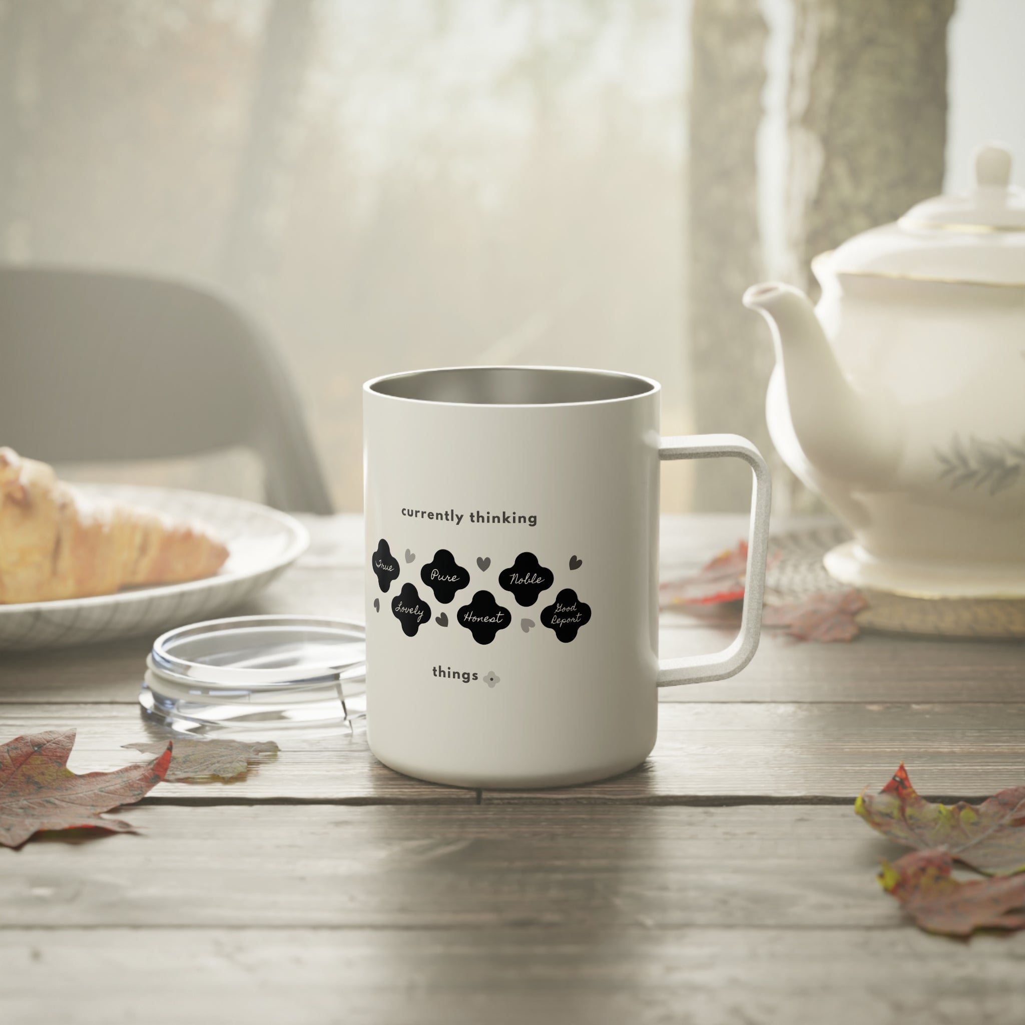 Philippians 4:8 | Insulated Mug, 10oz. | Pearl White
