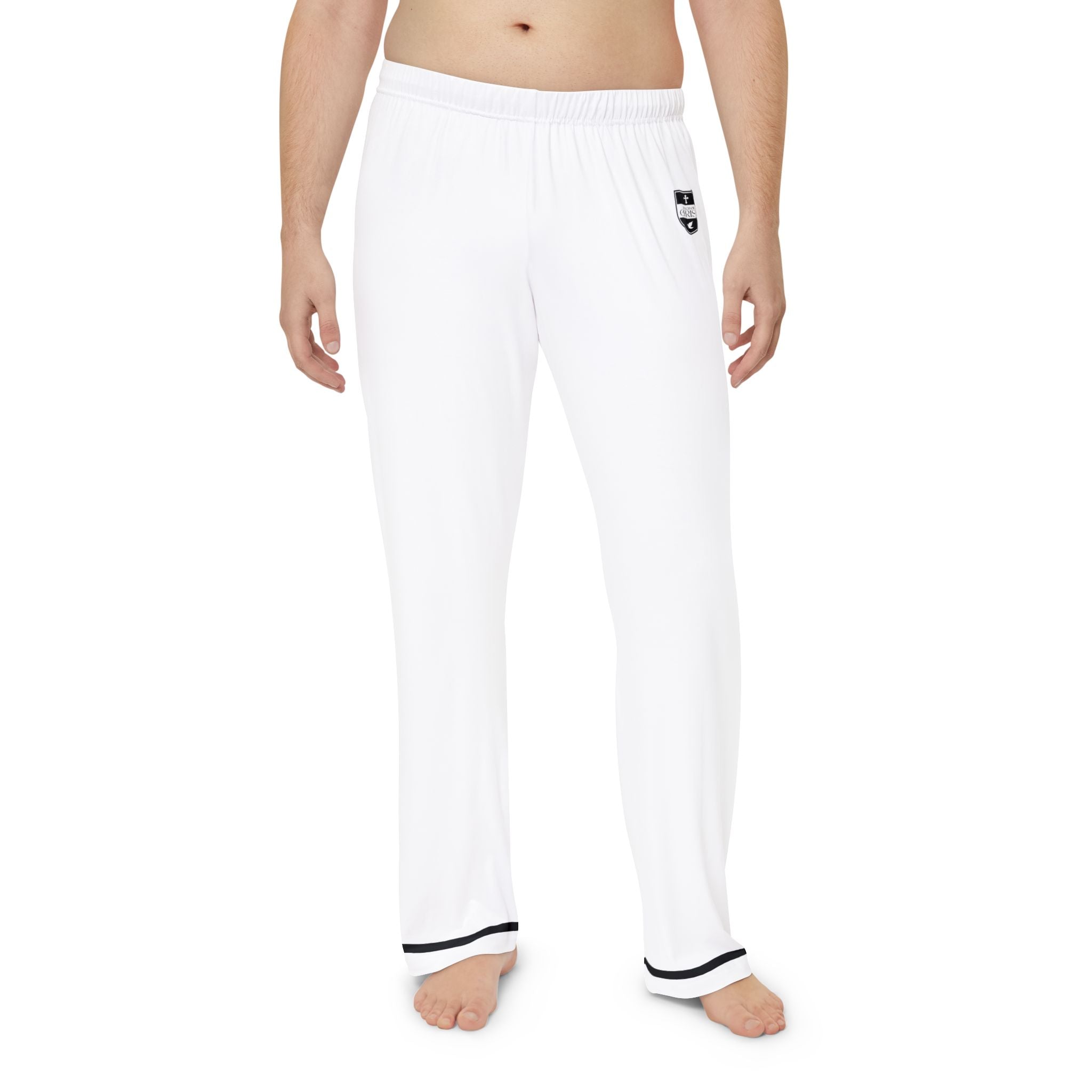 Touch of Christ Crest | White Pajama Bottoms | Black-lined