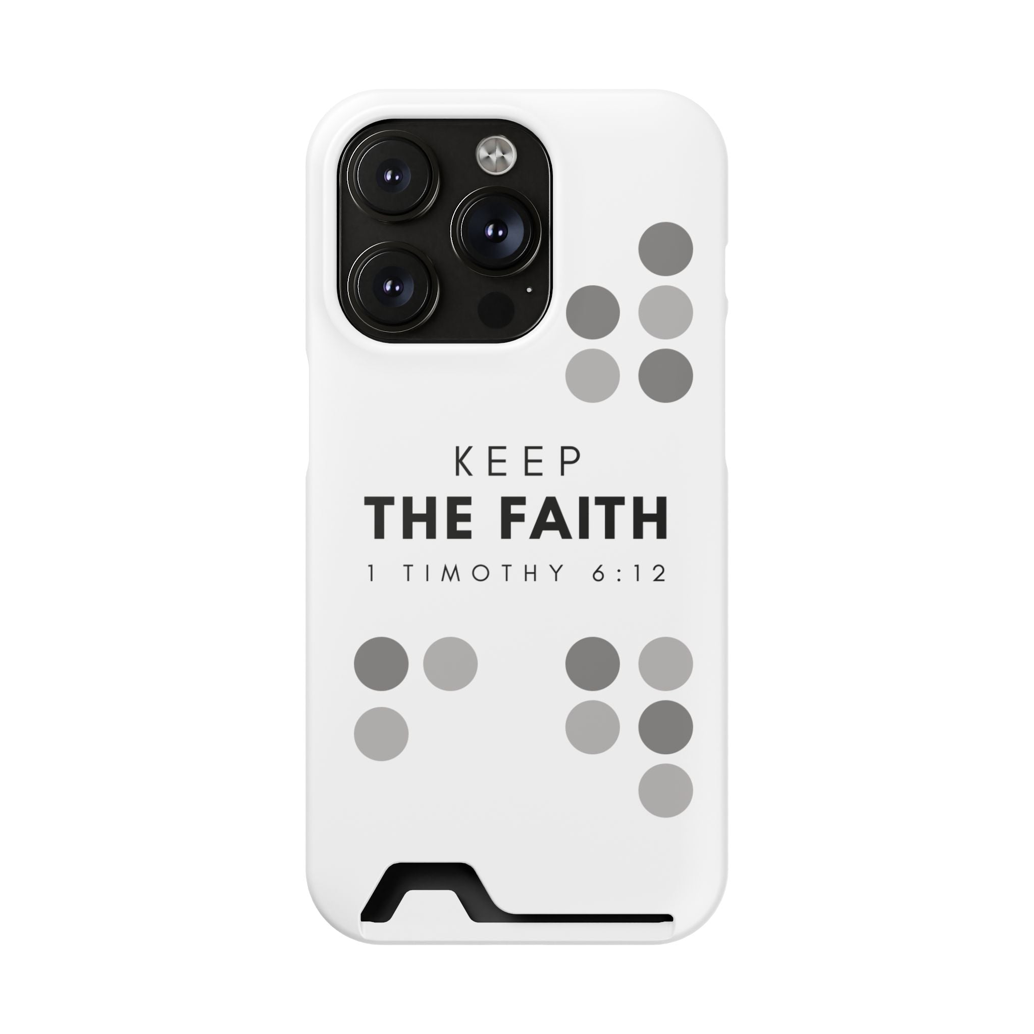 Keep the Faith | iPhone 14 Pro Case w/ Card Holder | Pearl White