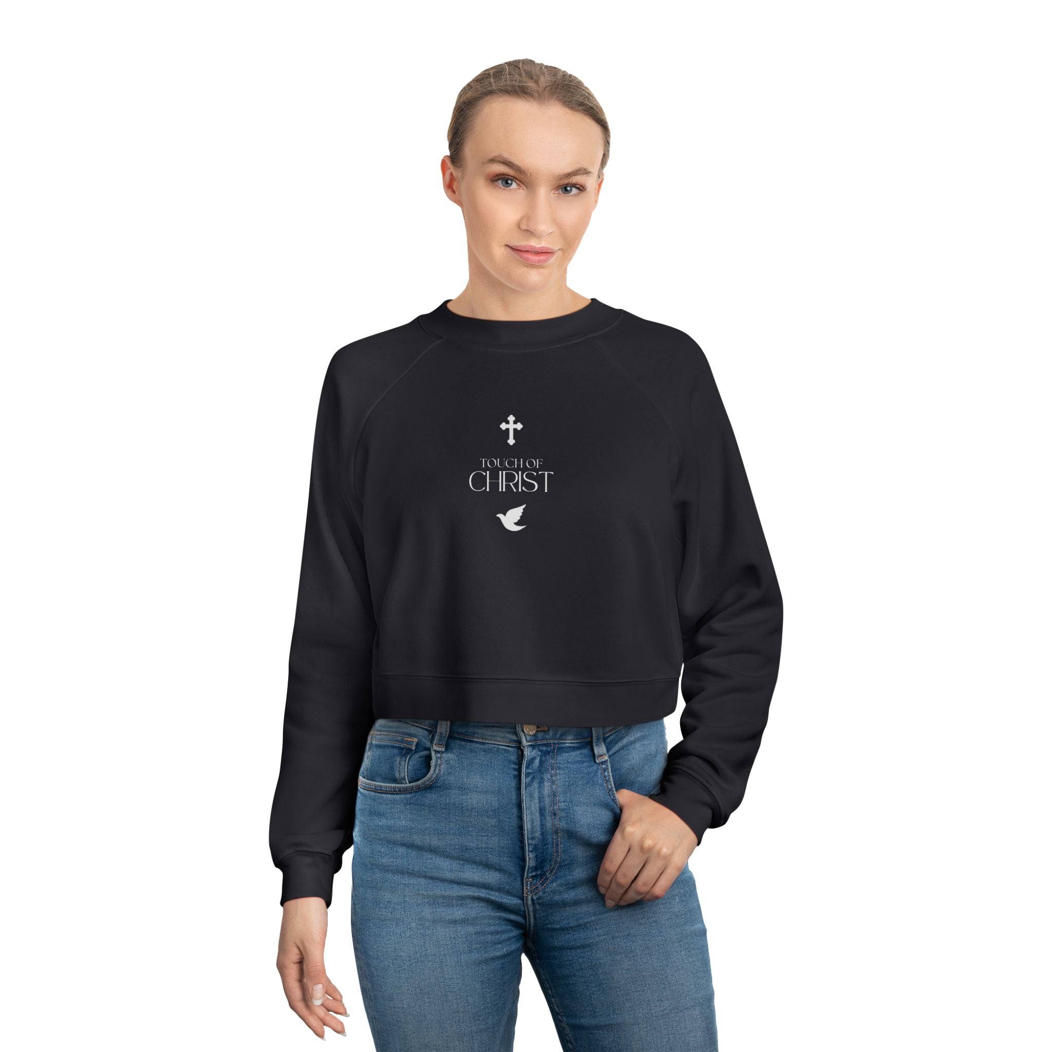 Touch of Christ | Cropped Fleece Pullover | Pearl White Type
