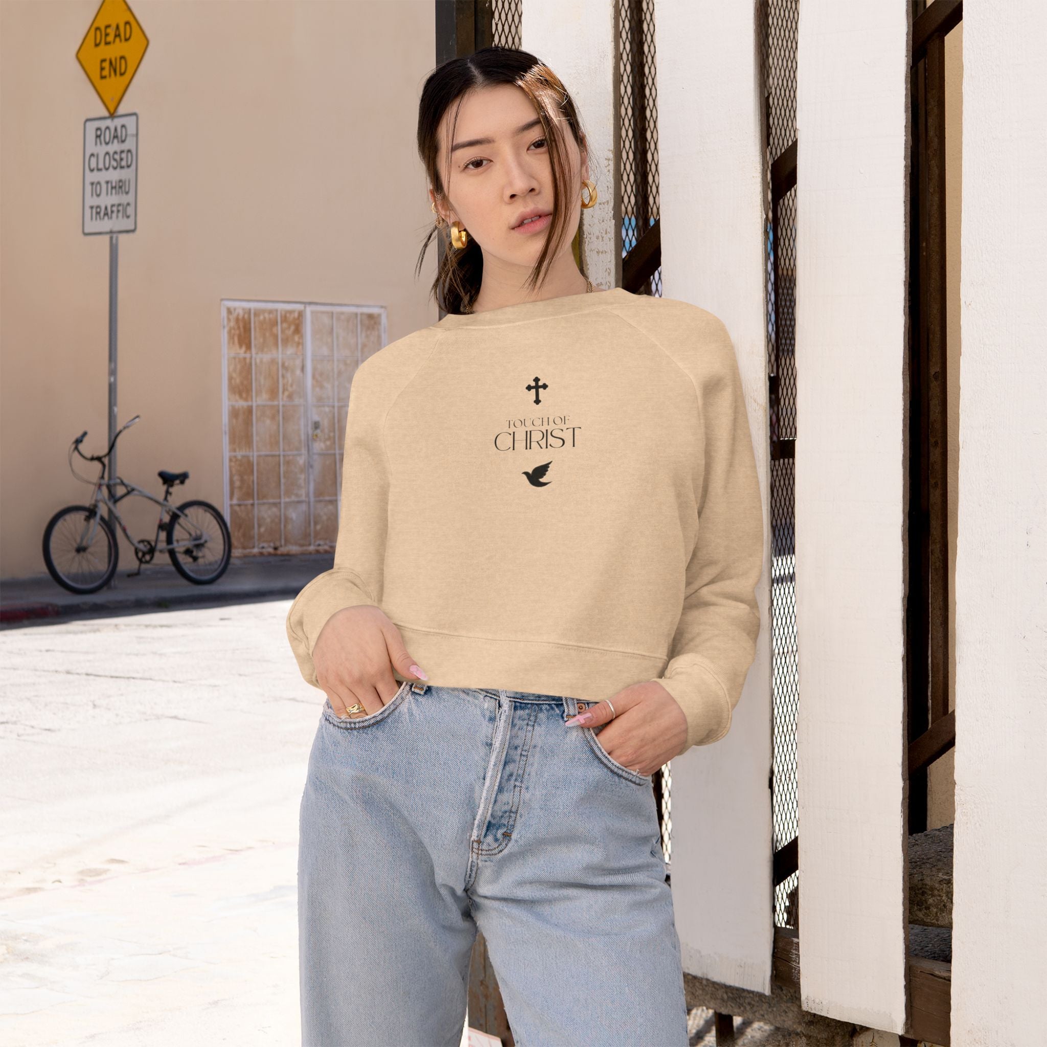 Touch of Christ | Cropped Fleece Pullover | Bold Black Type