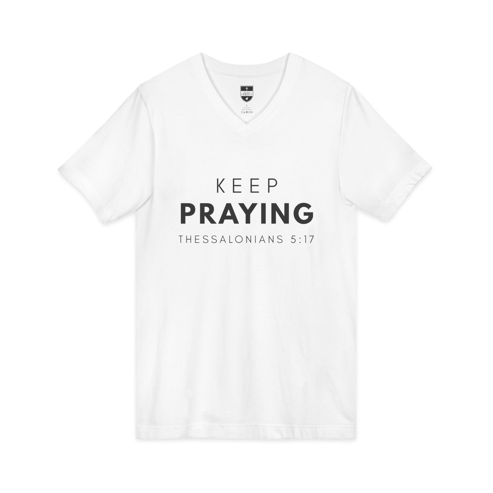 Keep Praying | Mens White Tee | V Neck