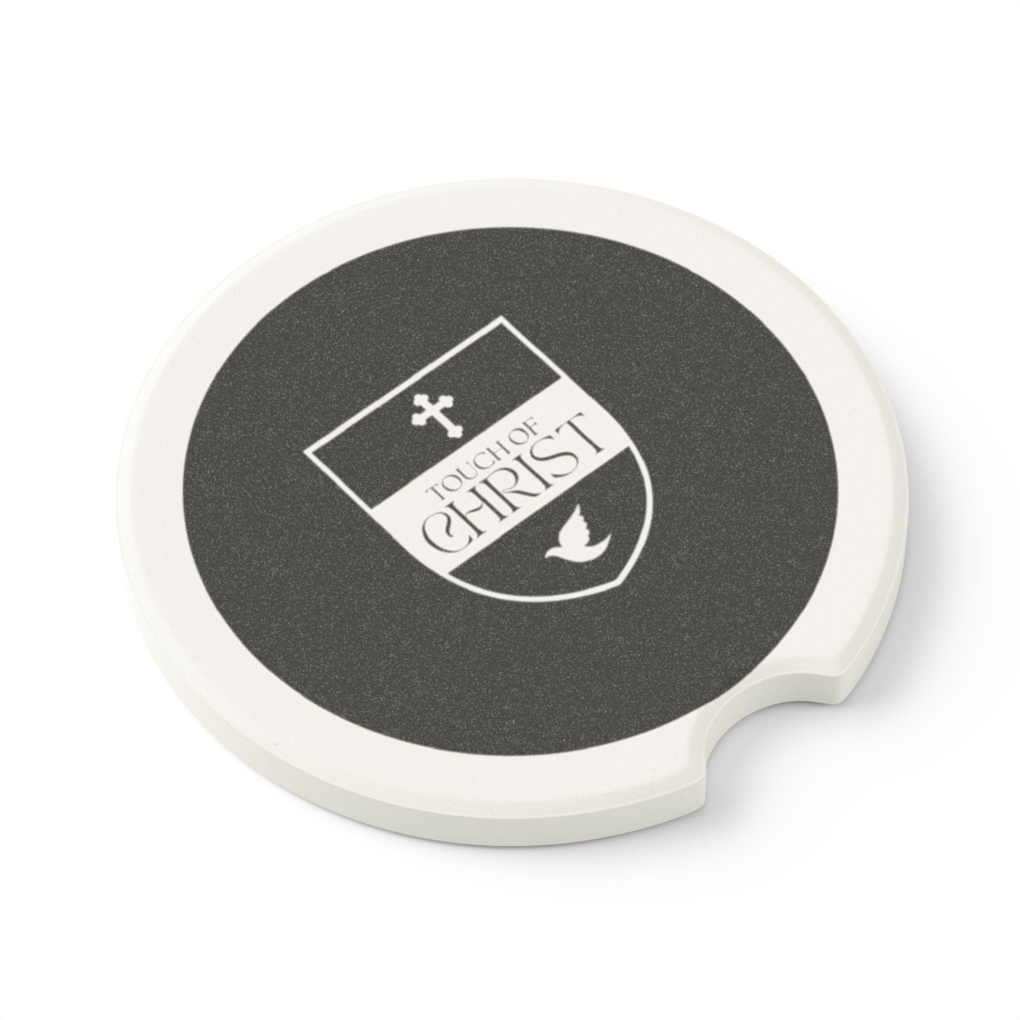 Touch of Christ Crest | Soapstone Car Coaster - 2pk | Bold Black