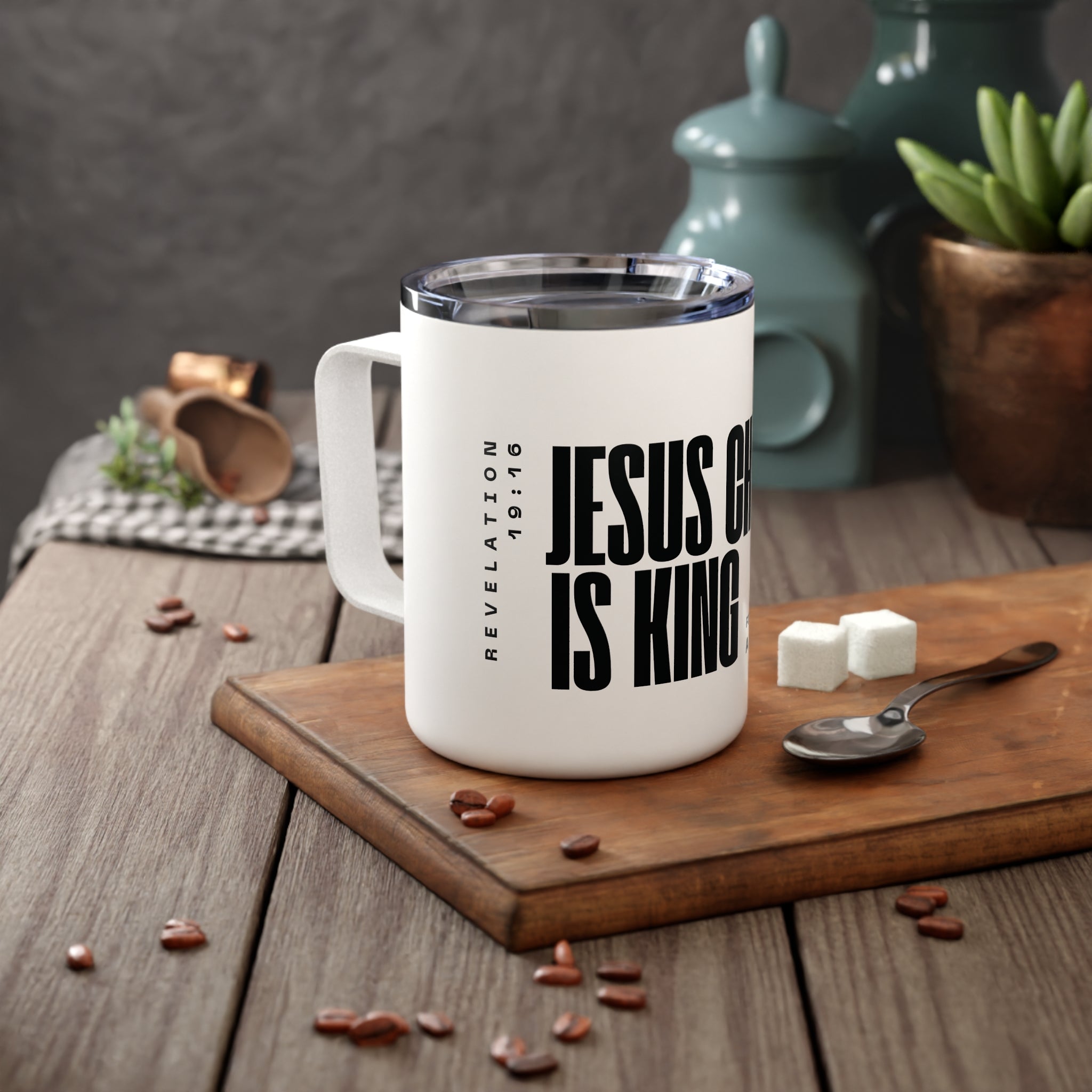 Jesus Is King | Insulated Mug, 10oz. | Pearl White