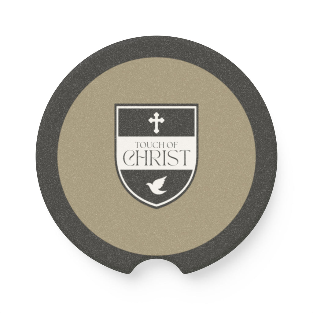 Touch of Christ Crest | Soapstone Car Coaster - 2pk | Sandy Brown