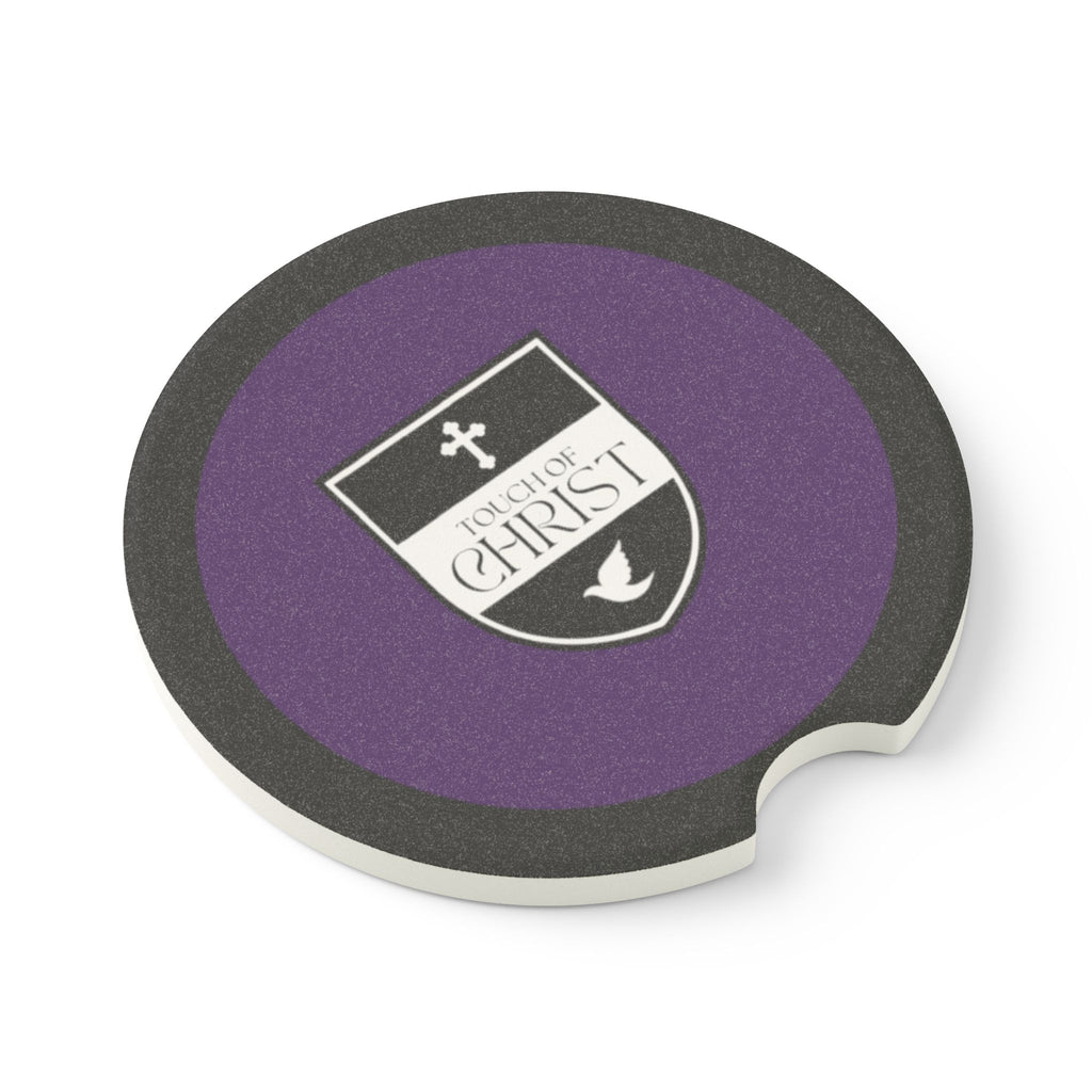 Touch of Christ Crest | Soapstone Car Coaster - 2pk | Royal Purple