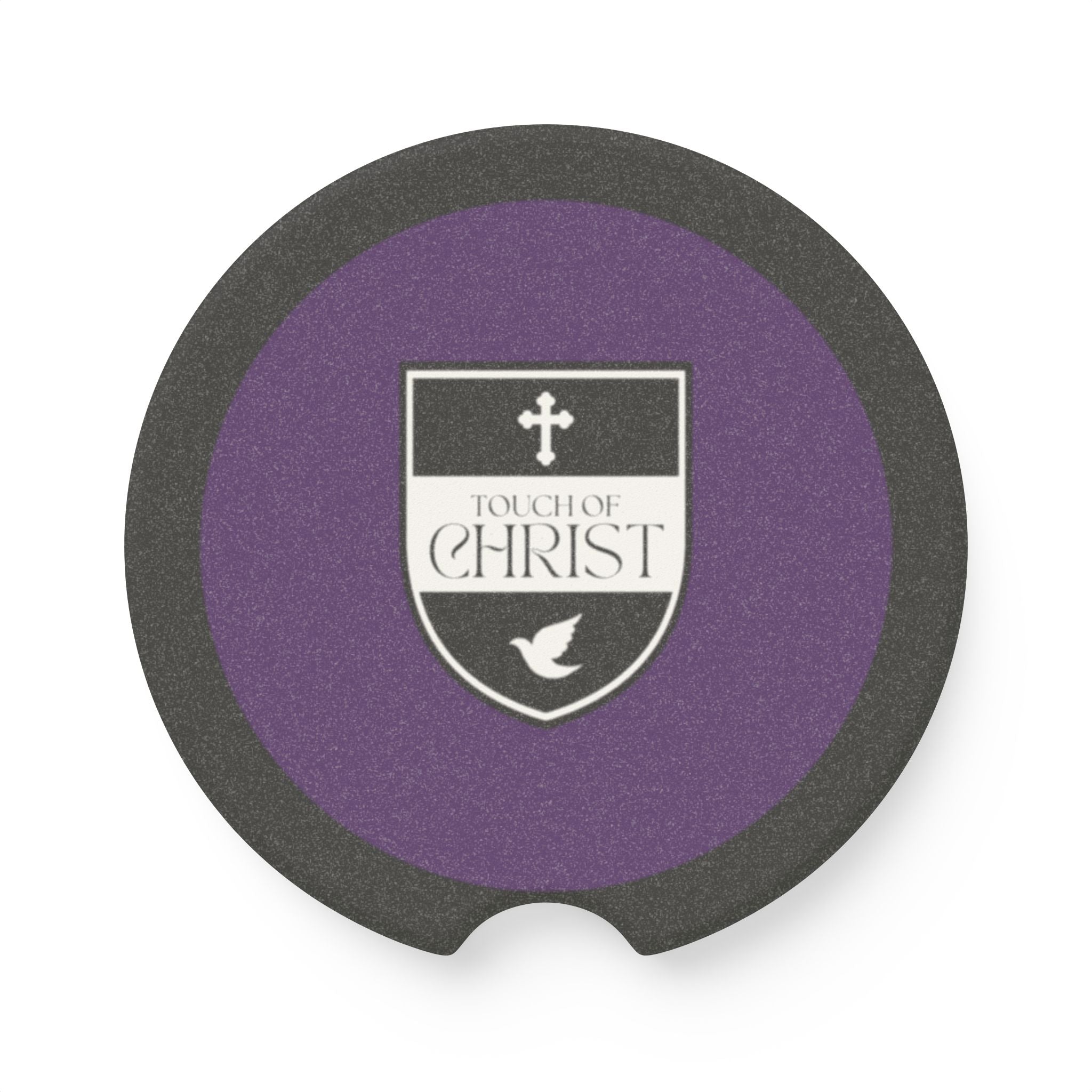 Touch of Christ Crest | Soapstone Car Coaster - 2pk | Royal Purple