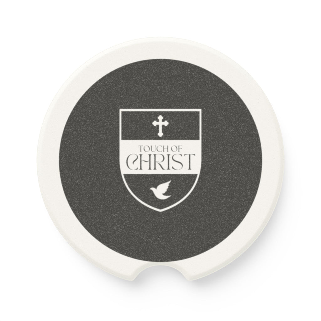 Touch of Christ Crest | Soapstone Car Coaster - 2pk | Bold Black