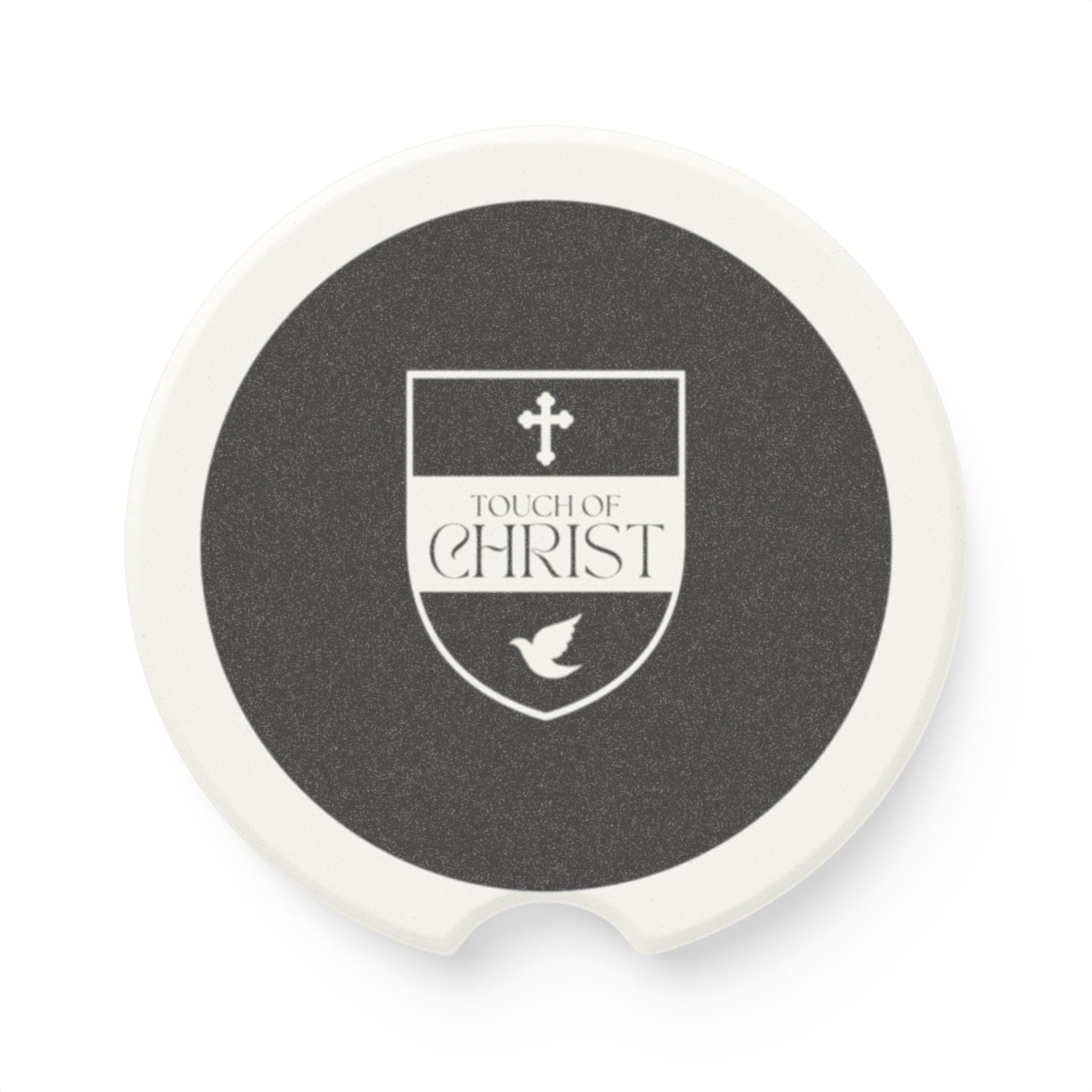 Touch of Christ Crest | Soapstone Car Coaster - 2pk | Bold Black