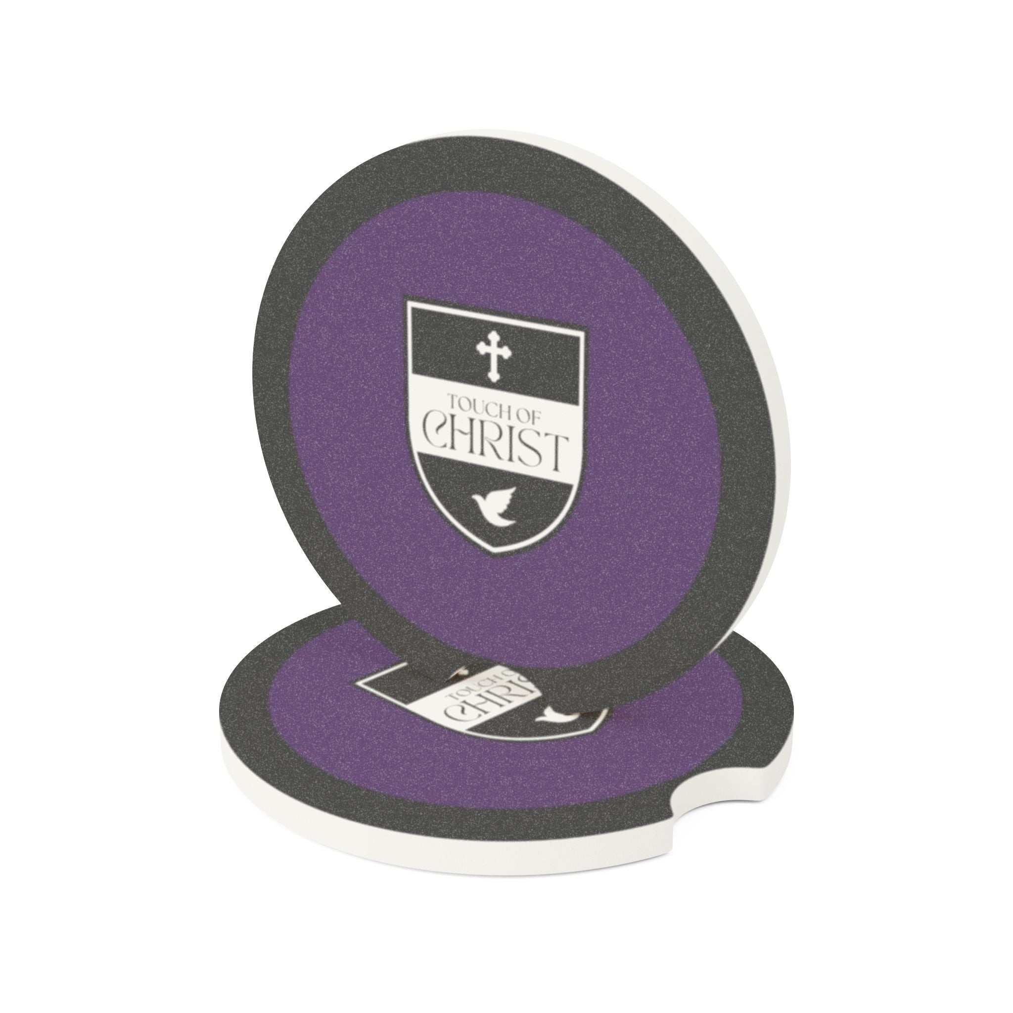Touch of Christ Crest | Soapstone Car Coaster - 2pk | Royal Purple
