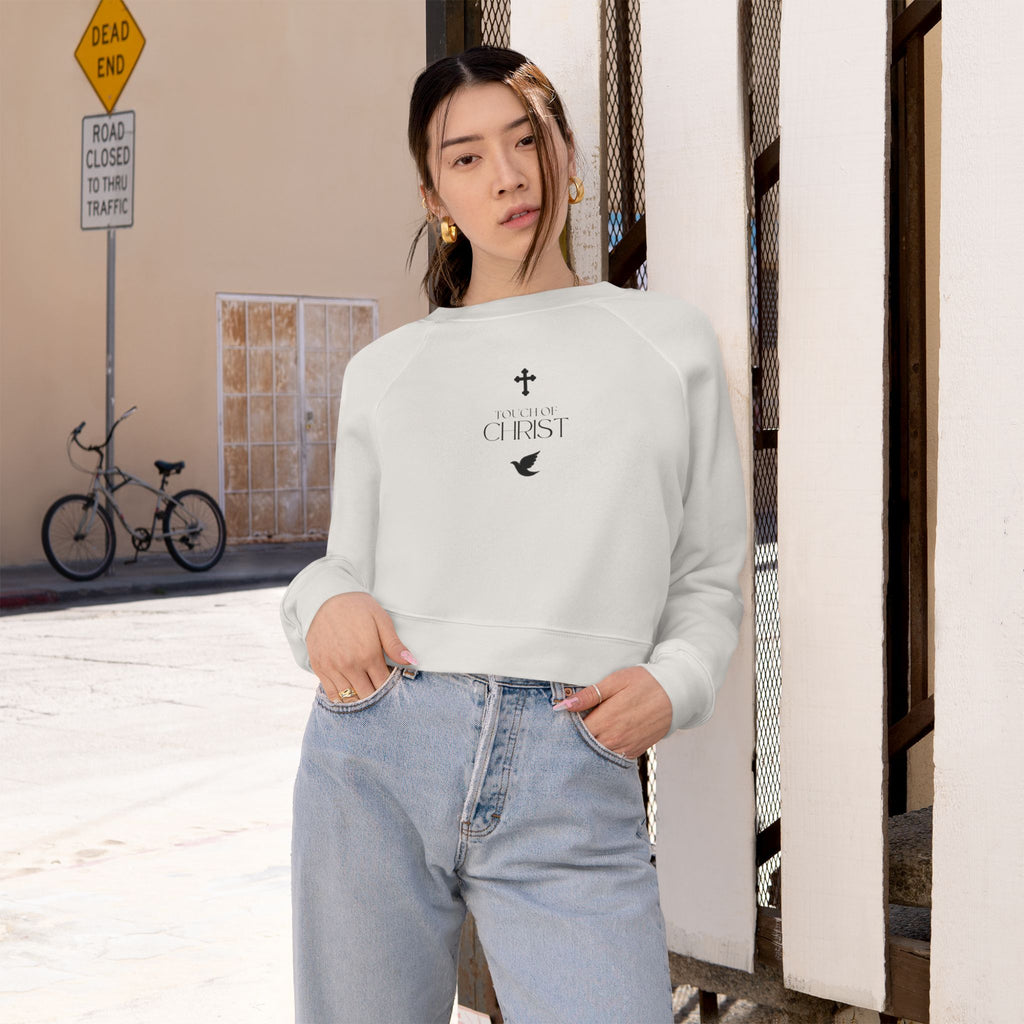 Touch of Christ | Cropped Fleece Pullover | Bold Black Type