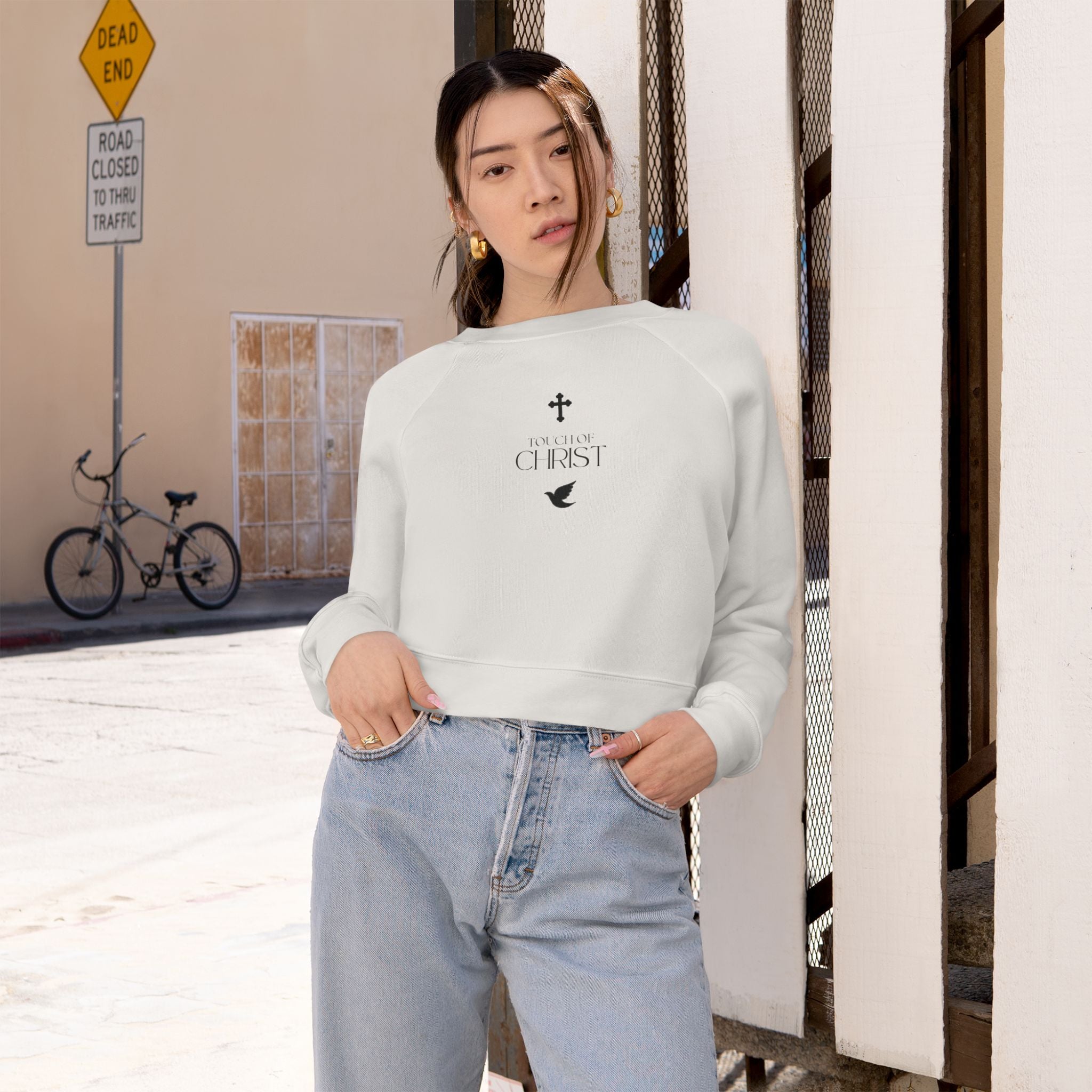 Touch of Christ | Cropped Fleece Pullover | Bold Black Type