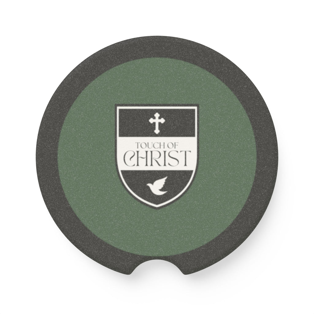 Touch of Christ Crest | Soapstone Car Coaster - 2pk | Green Pastures