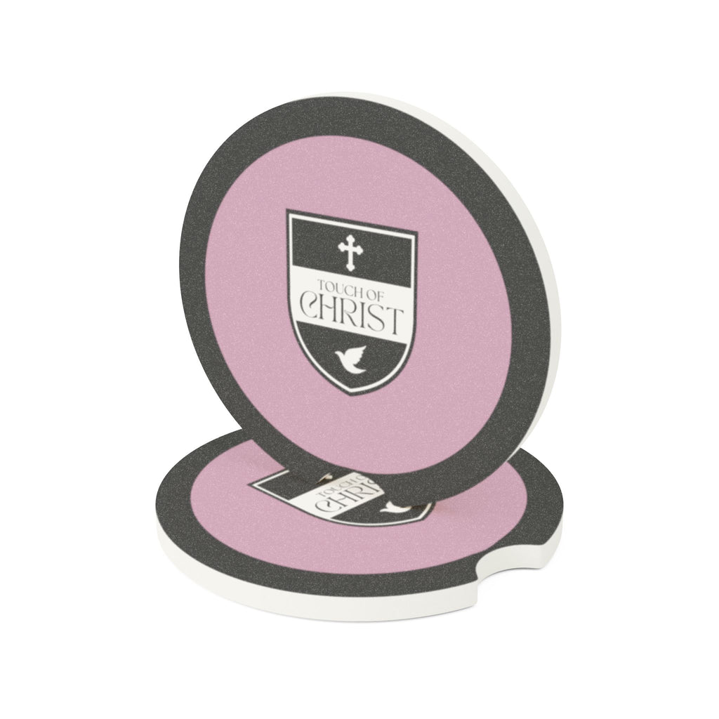 Touch of Christ Crest | Soapstone Car Coaster - 2pk | Precious Pink