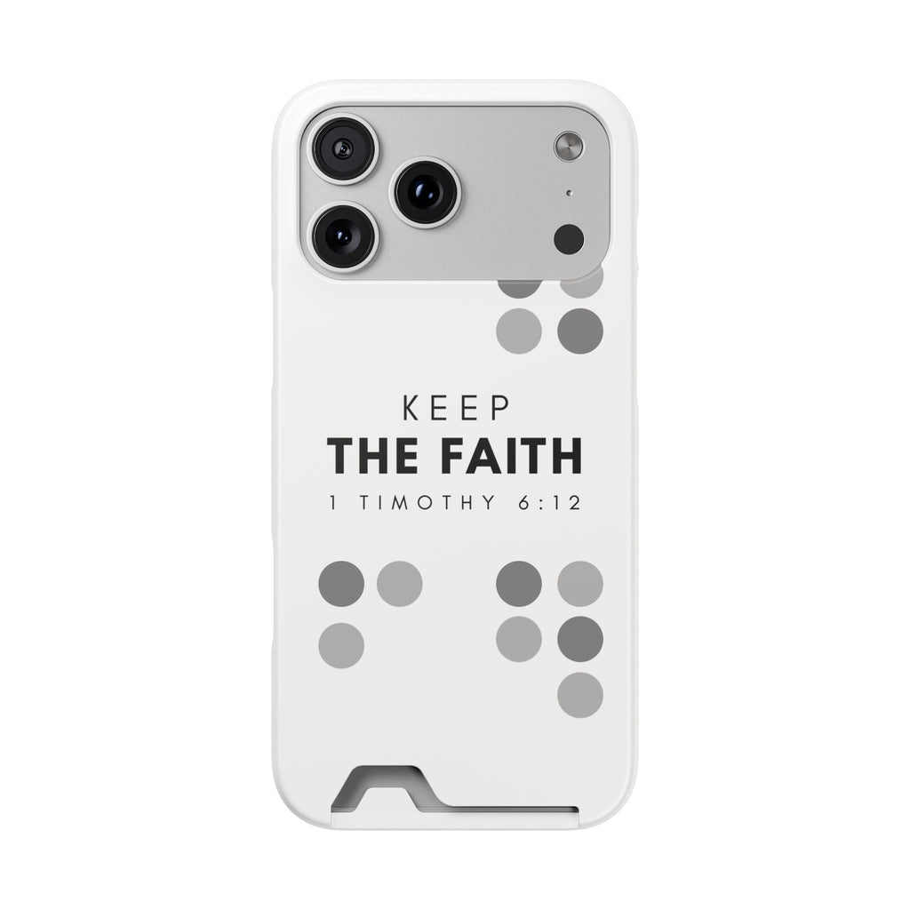 Keep the Faith | iPhone 17 Pro Max Case with Card Holder | Pearl White