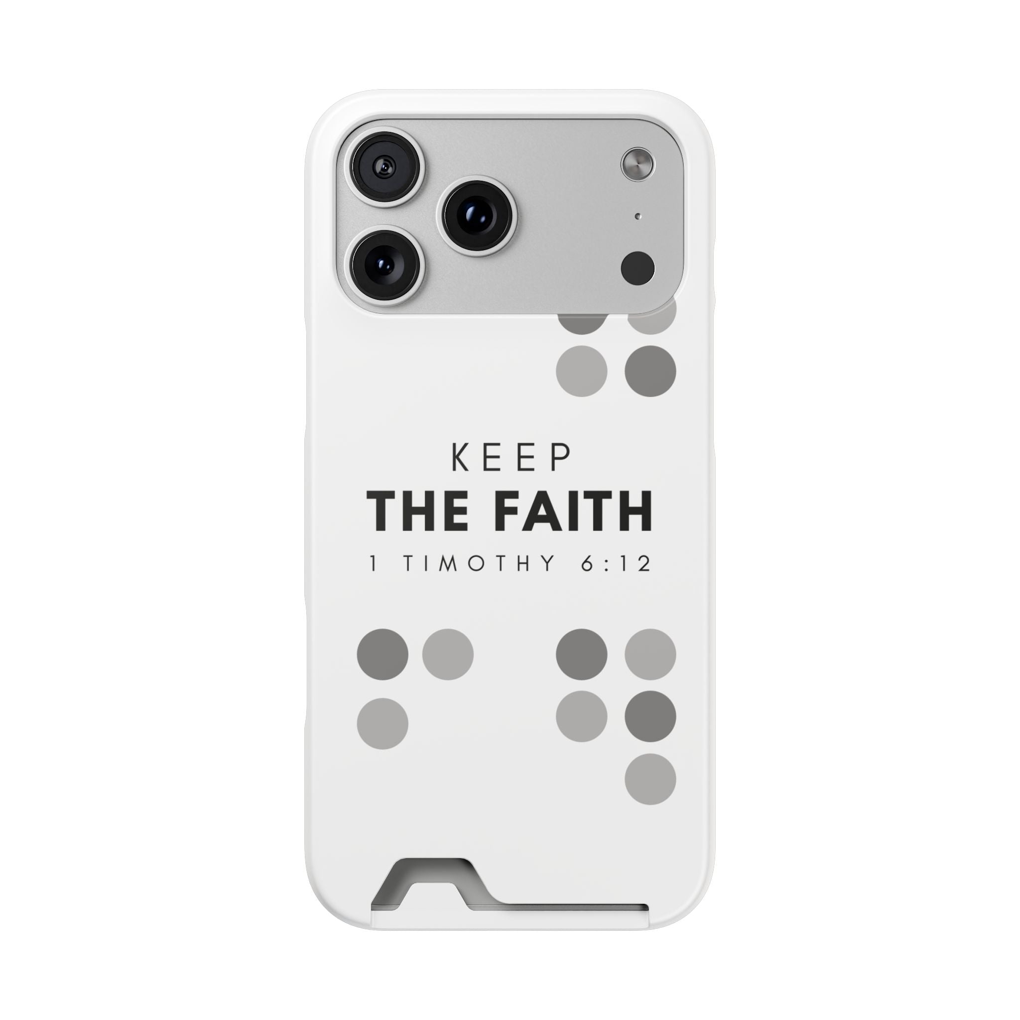 Keep the Faith | iPhone 17 Pro Max Case with Card Holder | Pearl White