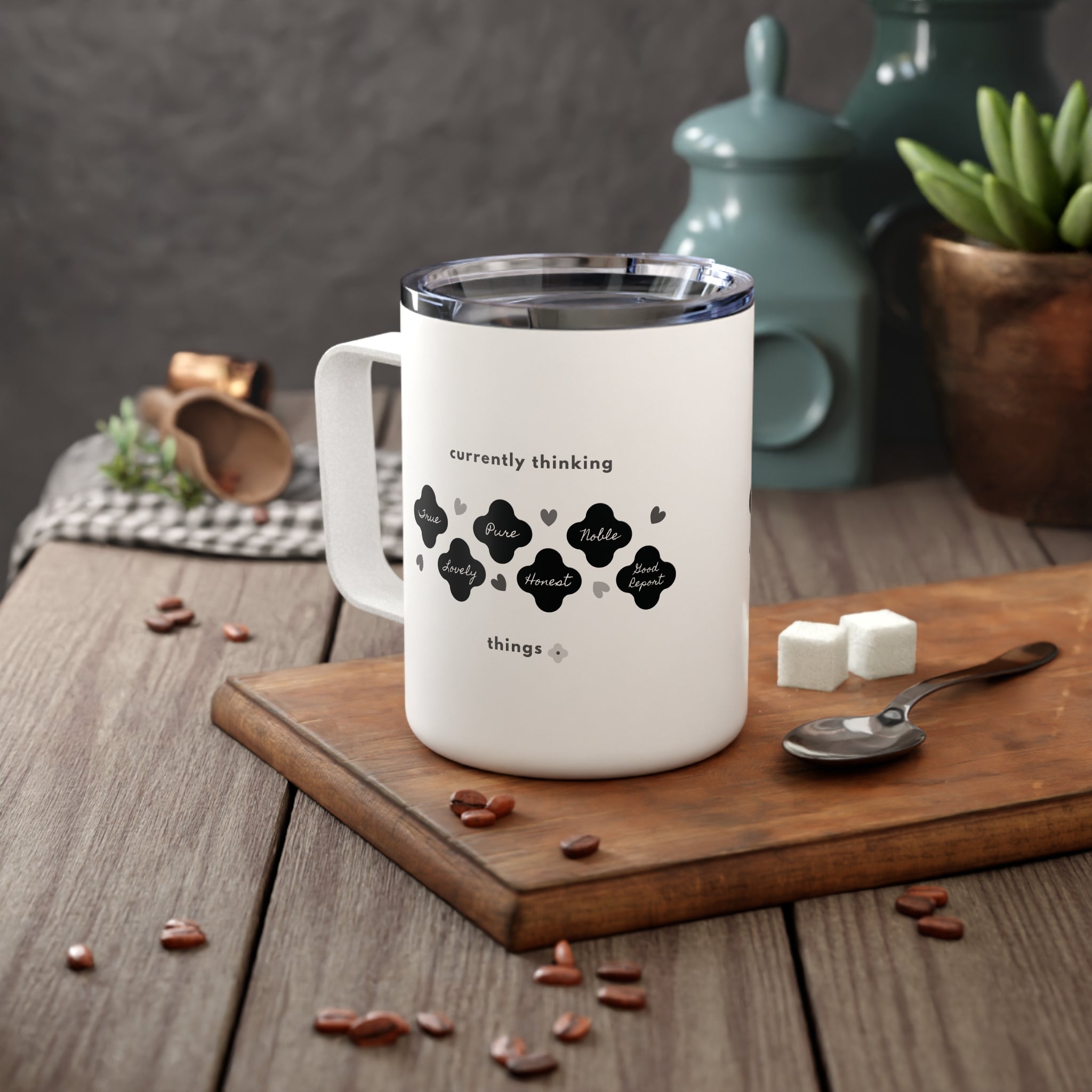Philippians 4:8 | Insulated Mug, 10oz. | Pearl White