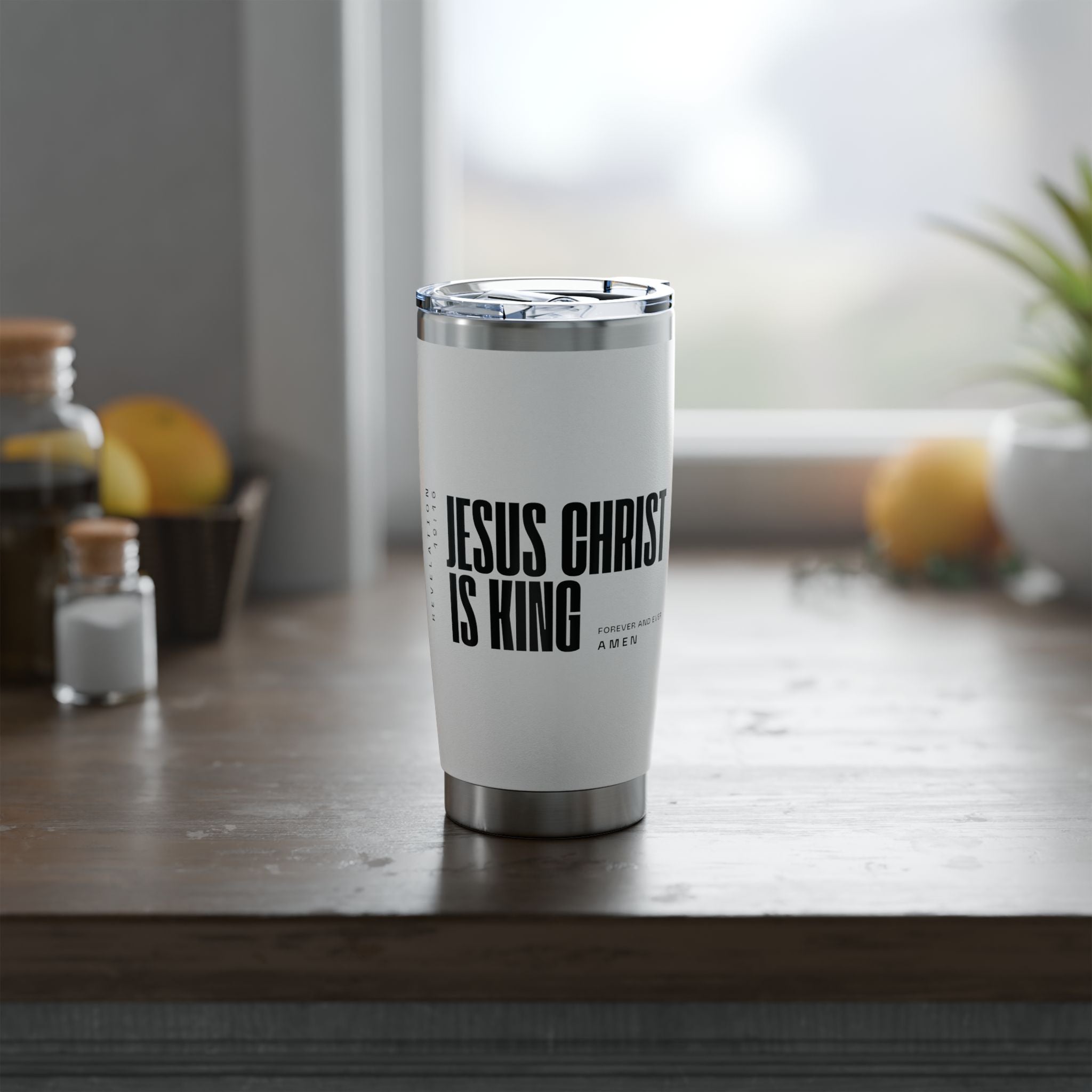 Jesus Is King | Tumbler, 20oz. | Pearl White