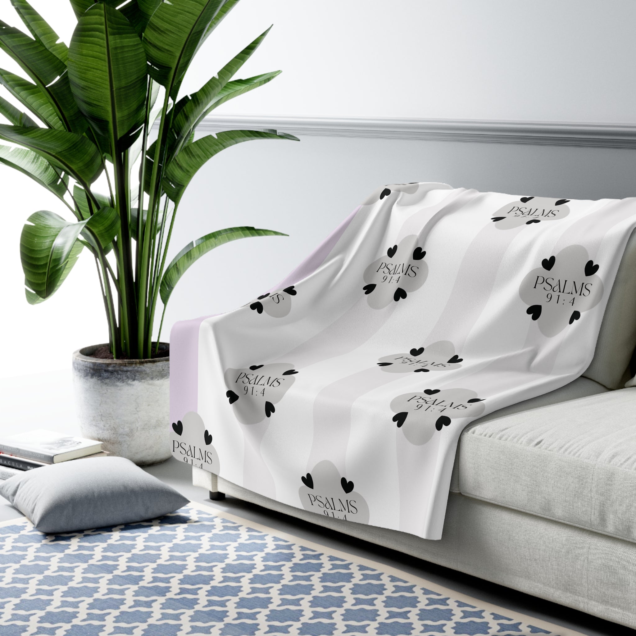 Psalms 91:4 | Sherpa Fleece Blanket | At Peace Lavender