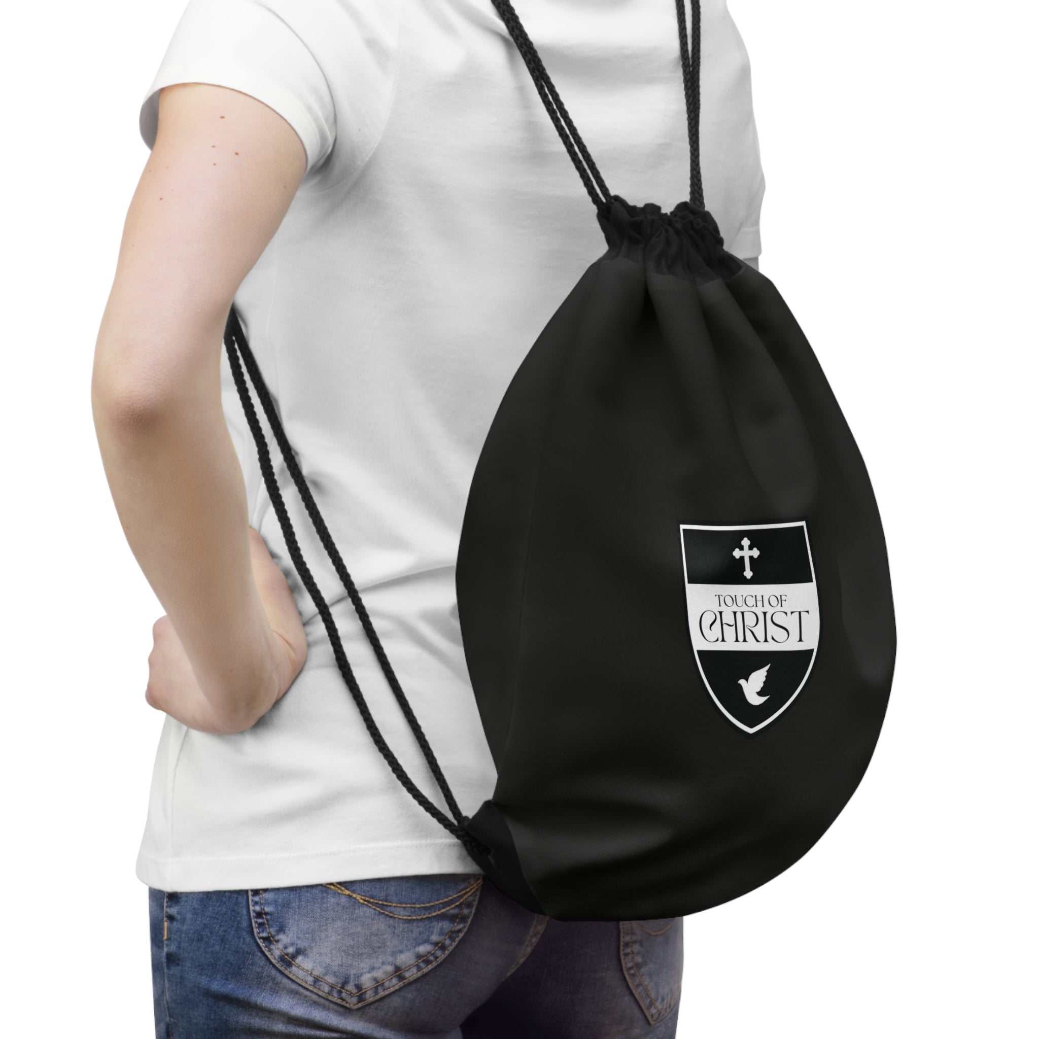 Touch of Christ Crest | Drawstring Bag | Bold Black