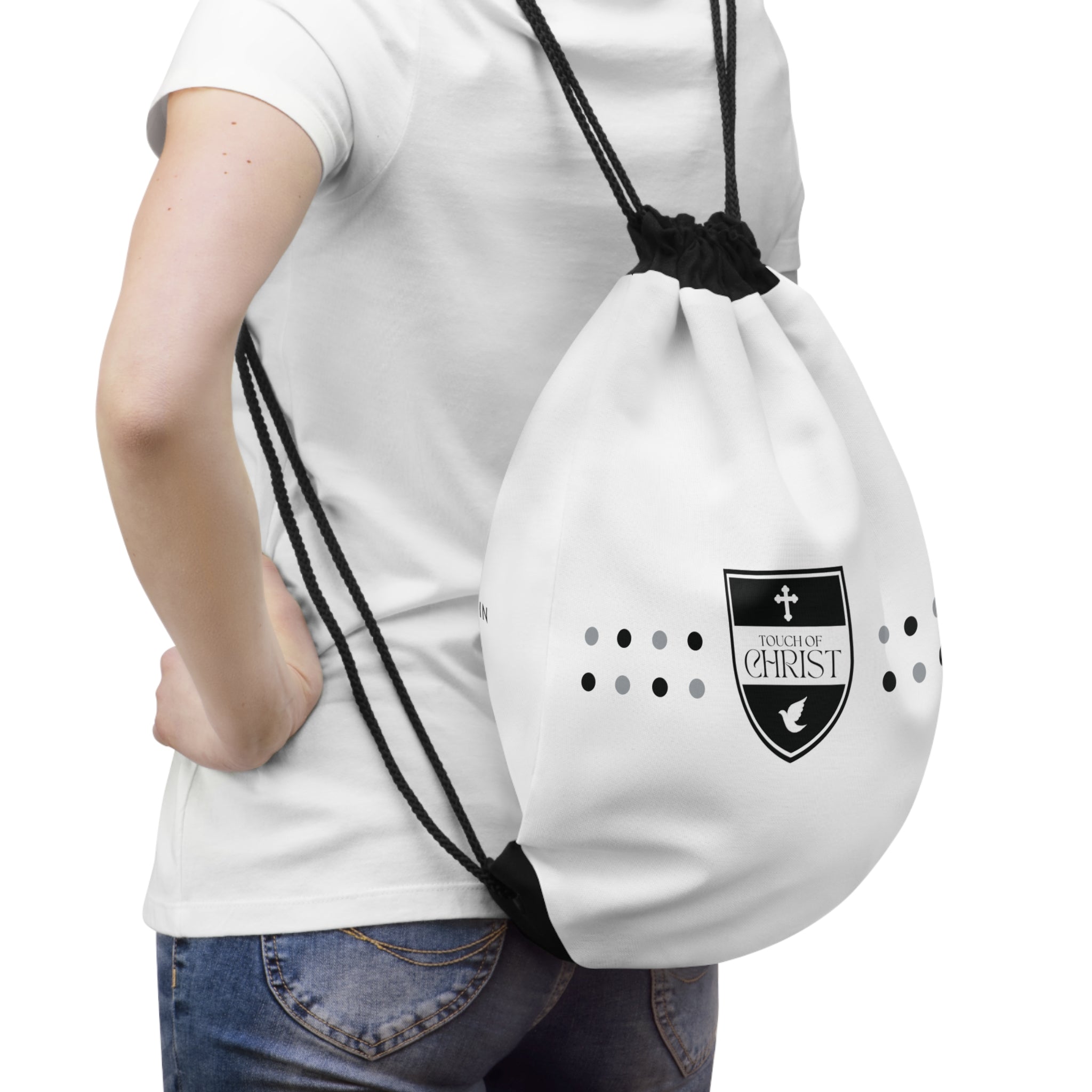 Touch of Christ Crest | Drawstring Bag | Bold Black | Dots