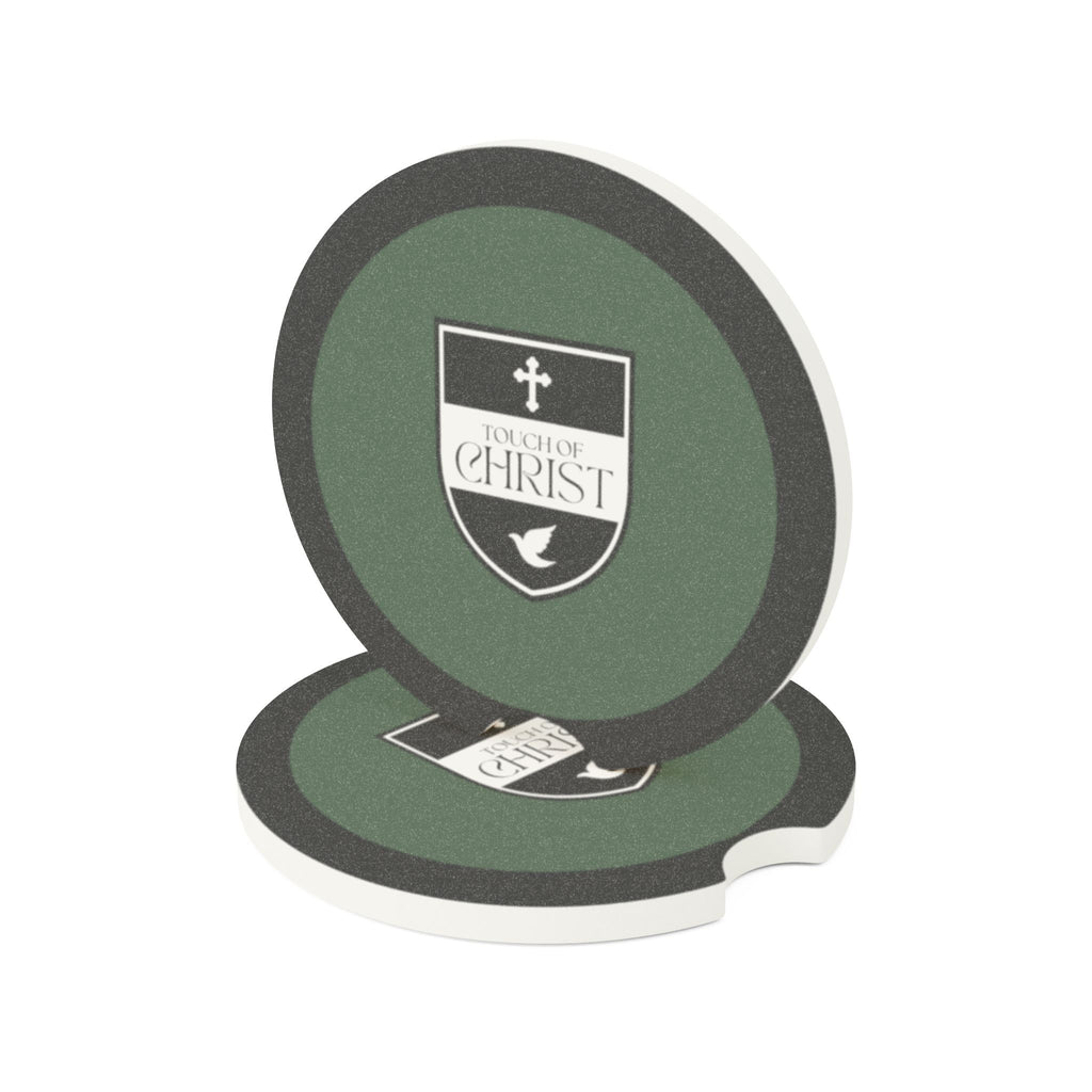 Touch of Christ Crest | Soapstone Car Coaster - 2pk | Green Pastures