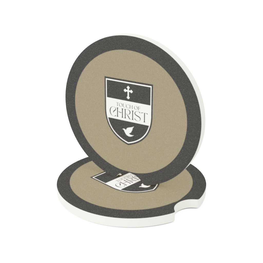 Touch of Christ Crest | Soapstone Car Coaster - 2pk | Sandy Brown