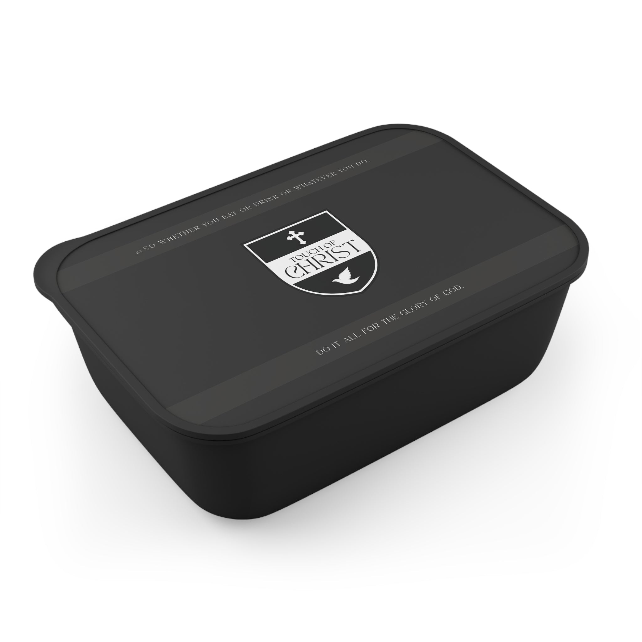 Touch of Christ Crest - Bento Box | PLA Lunch Box with Band & Utensils | Scripture